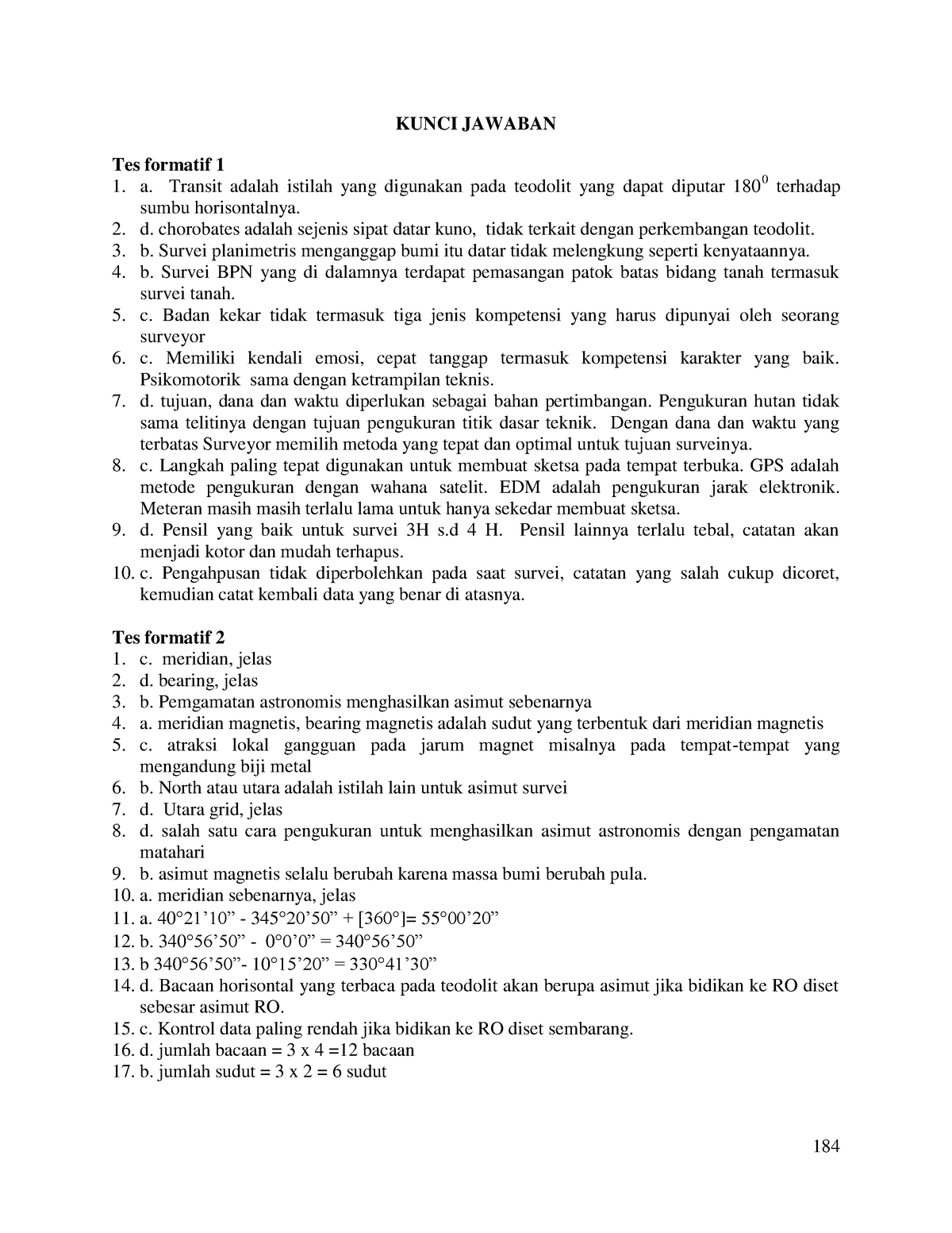 Ilmu Ukur Tanah 52 Automotive Workshop Practice Manual 184 Kunci Jawaban Tes Formatif 1 A 4965