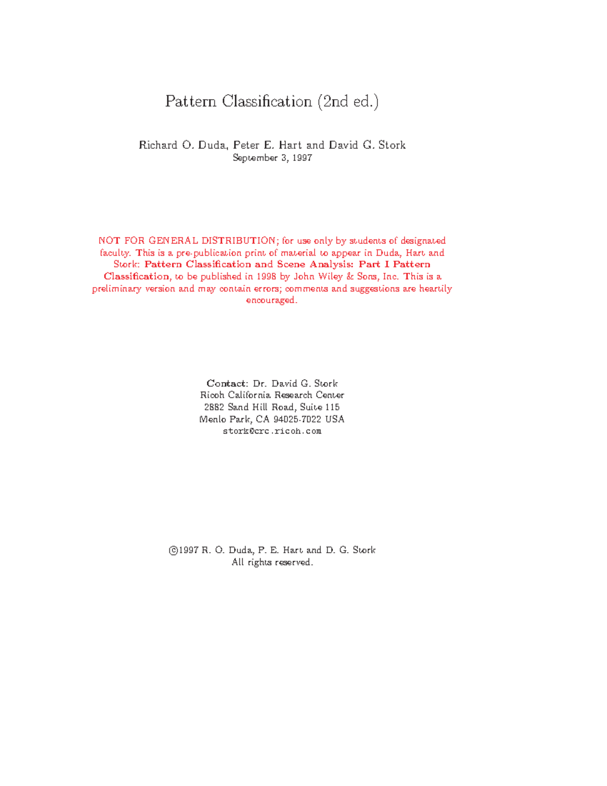 Pattern Classification 2nd ed - ) Richard O. Duda, Peter E. Hart and ...