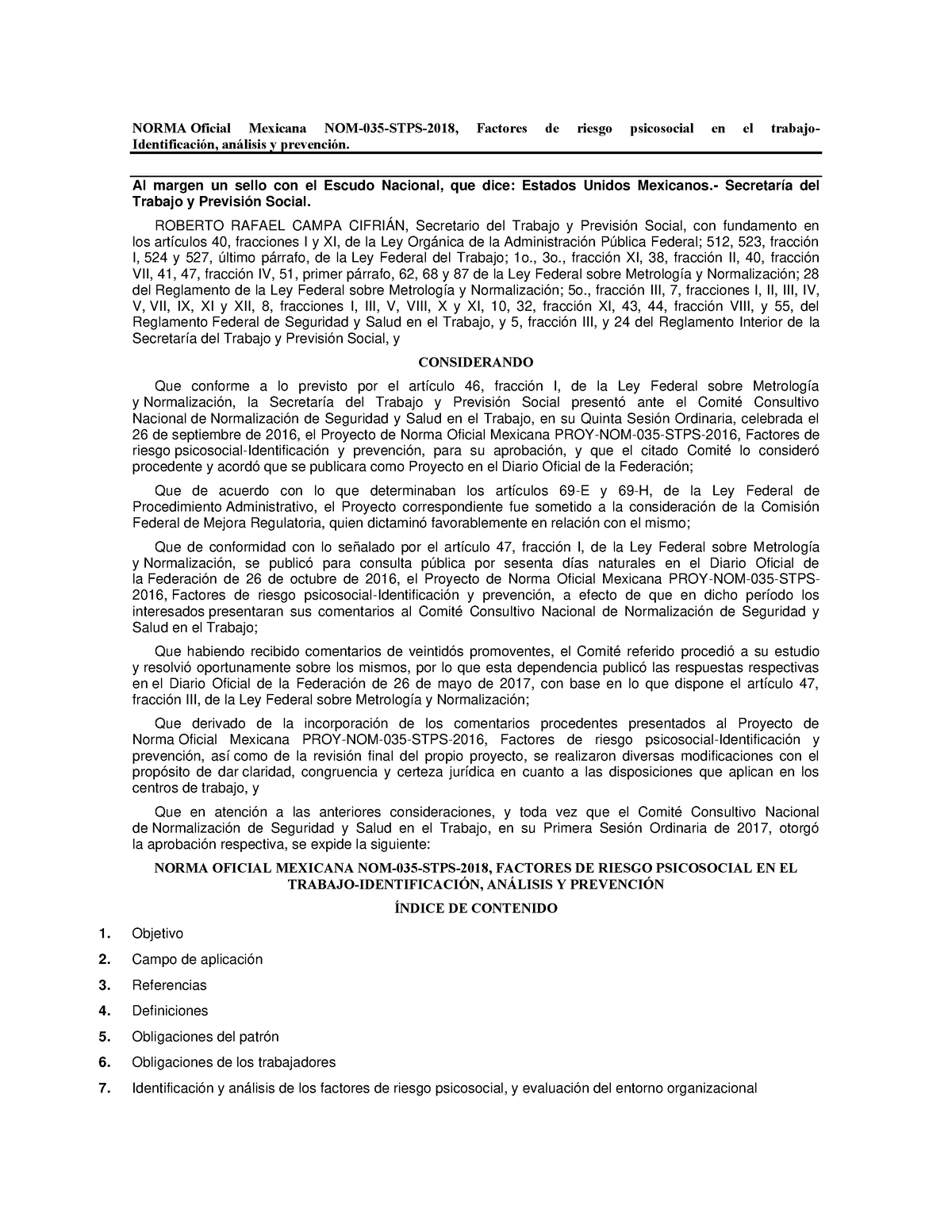 NOM 035-STPS-2019 Factores Psicosociales - NORMA Oficial Mexicana NOM ...