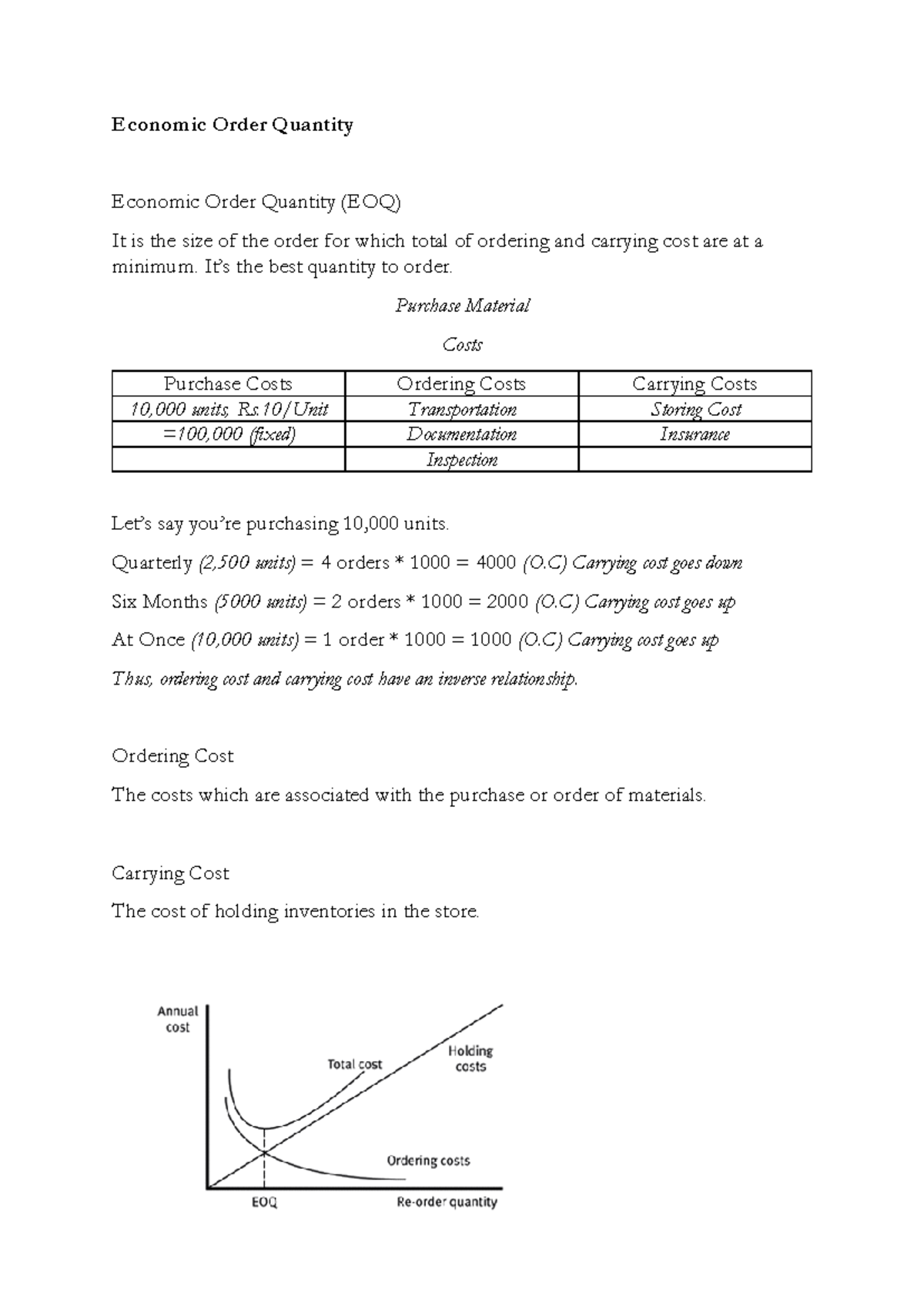 Material Costing - Economic Order Quantity Economic Order Quantity (EOQ ...