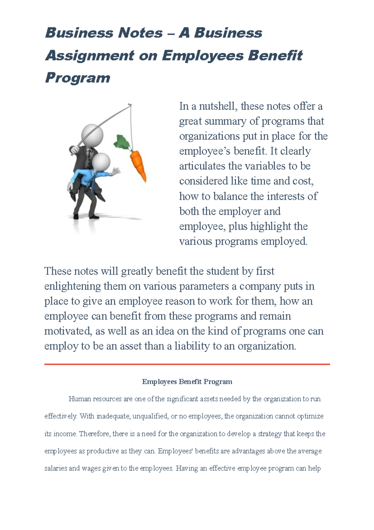 Employees-benefit-program - Business Notes – A Business Assignment on ...