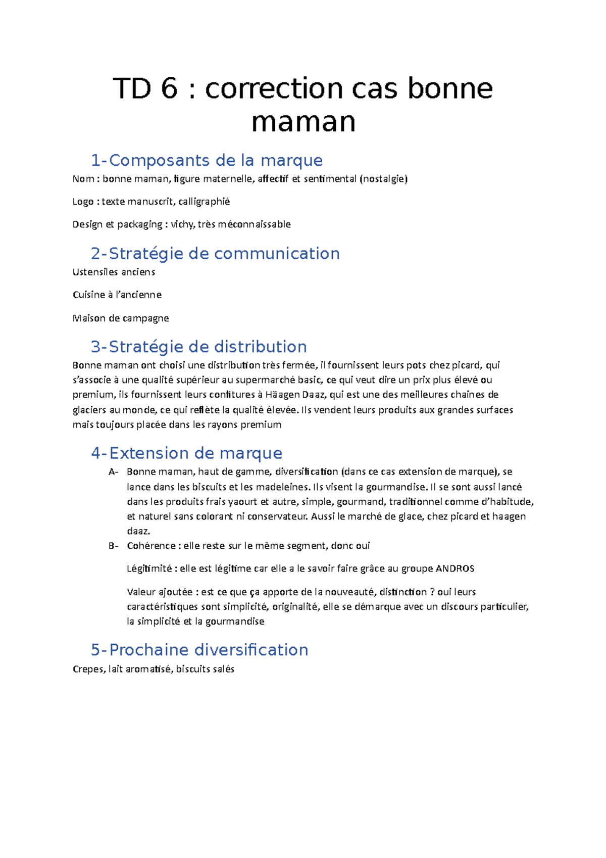 Analyser La Forme Que Prend La Marque Bonne Maman Cas bonne maman - TD 6 : correction cas bonne maman 1-Composants de la  marque - Studocu