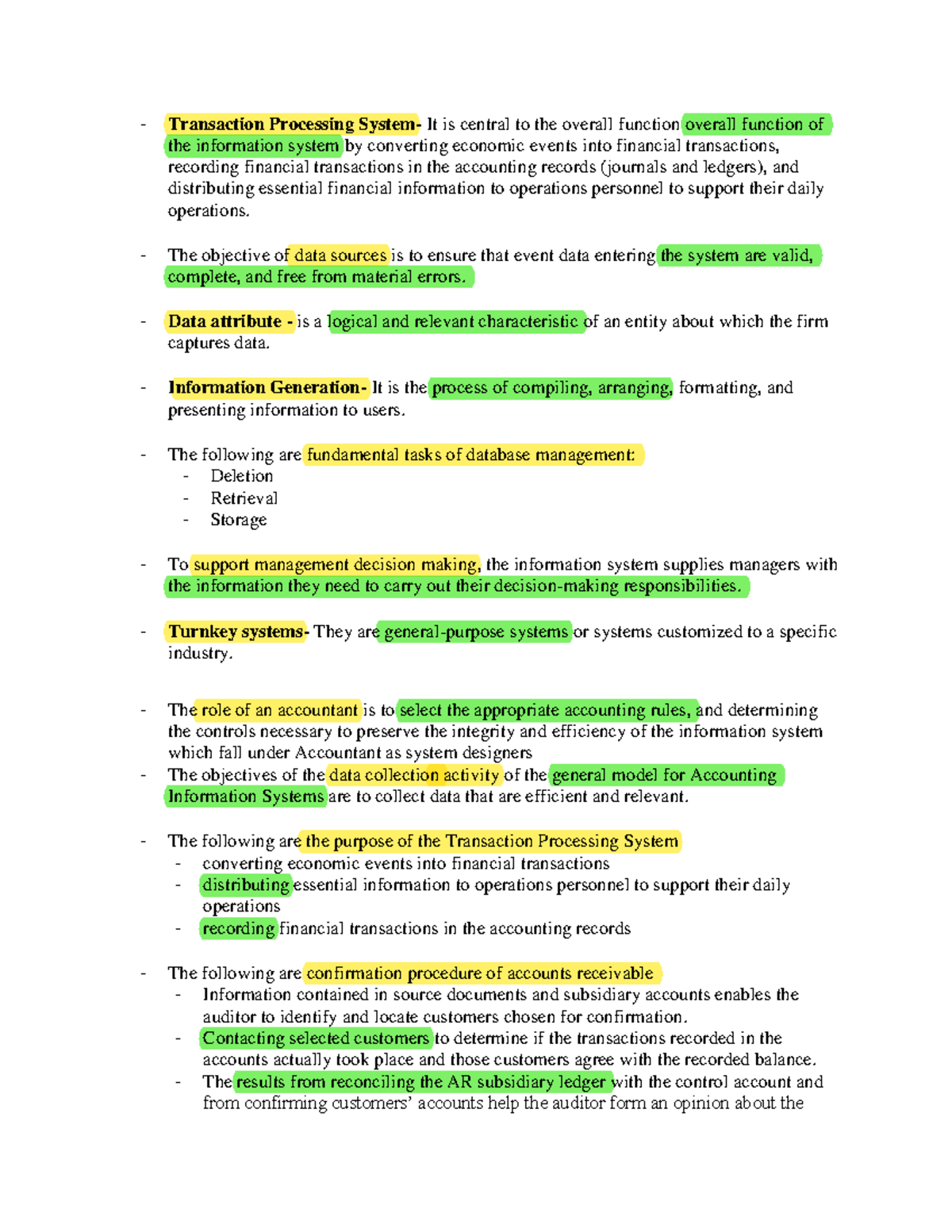 Additional Points to Review 1 - Transaction Processing System- It is ...