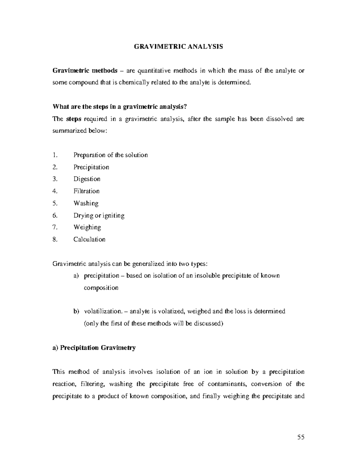 Gravimetric Methods Lecture notes 2 GRAVIMETRIC ANALYSIS