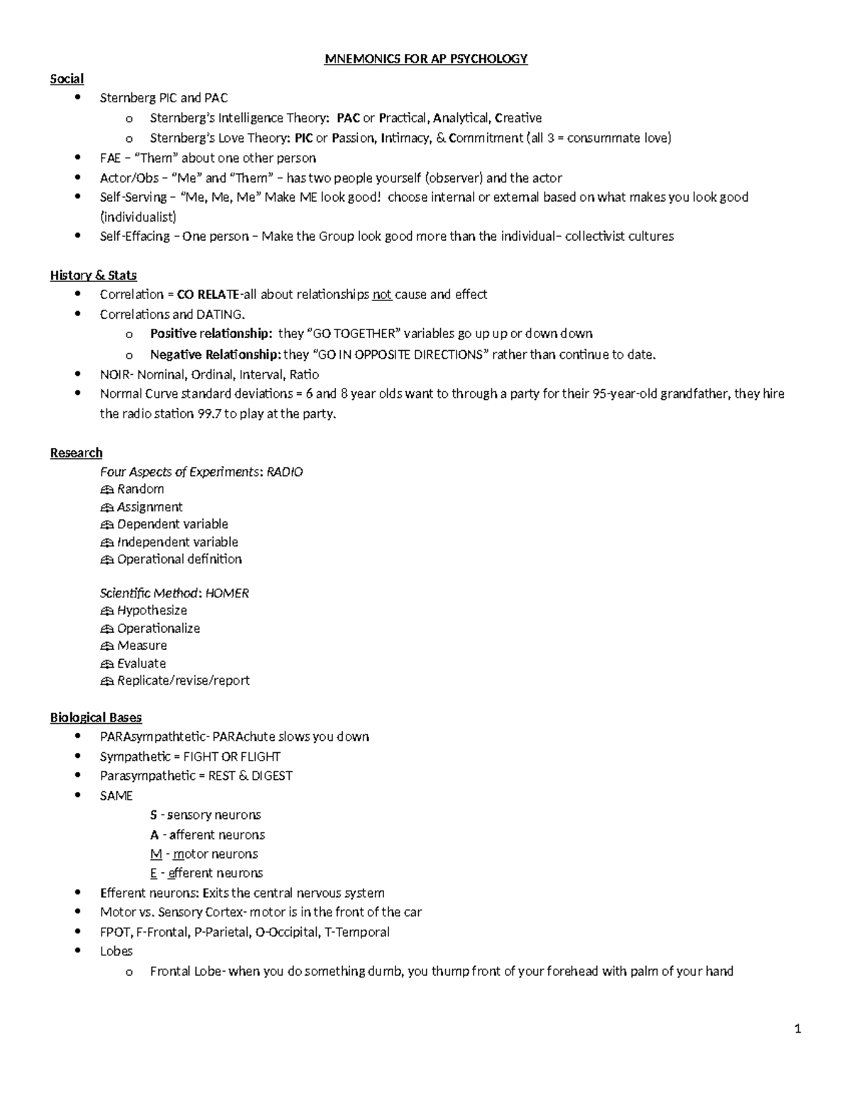 Mnemonic-ap-review - psych mnemoincs - MNEMONICS FOR AP PSYCHOLOGY ...