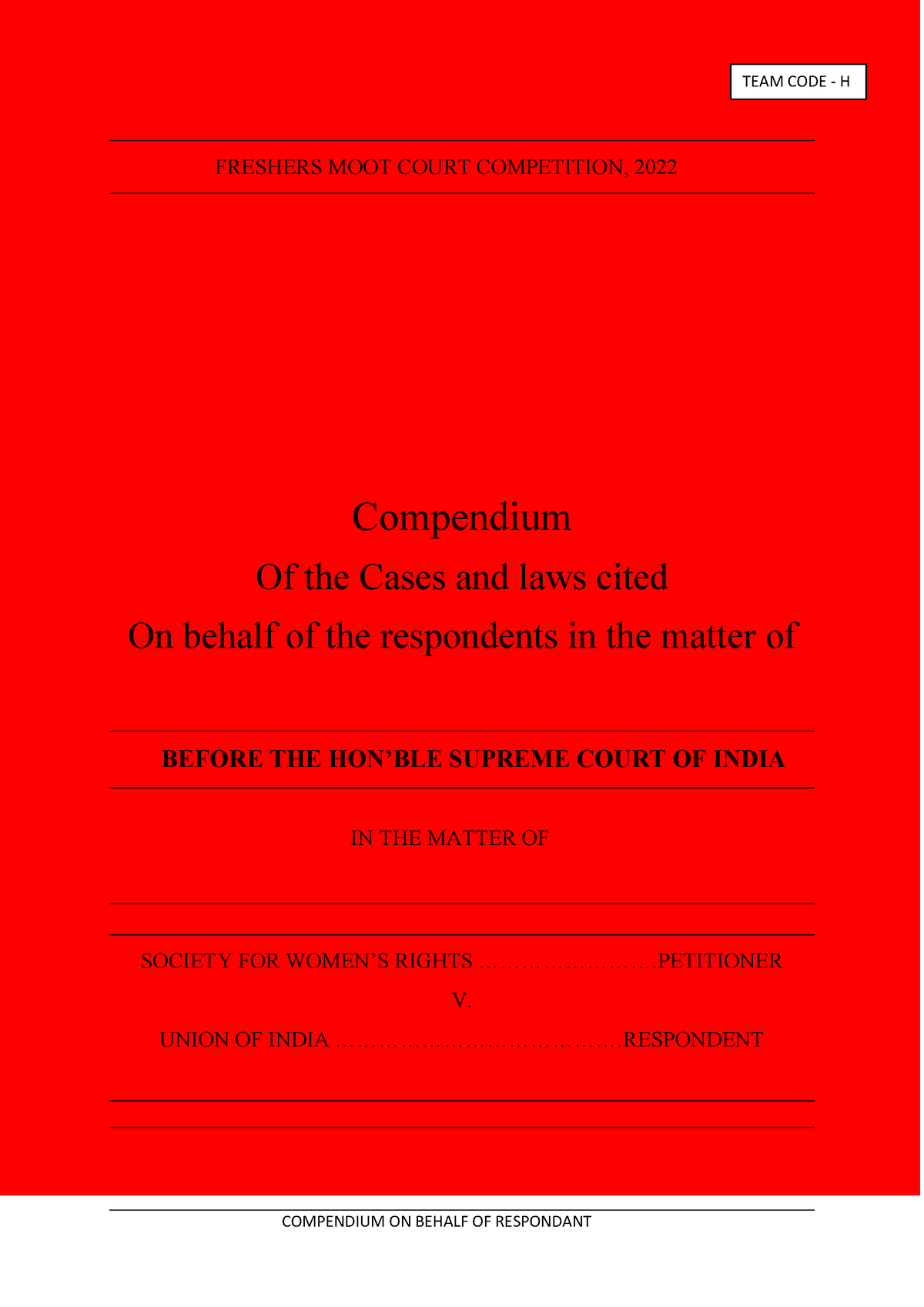 Compendium Respondant Basic up 1 FRESHERS MOOT COURT COMPETITION