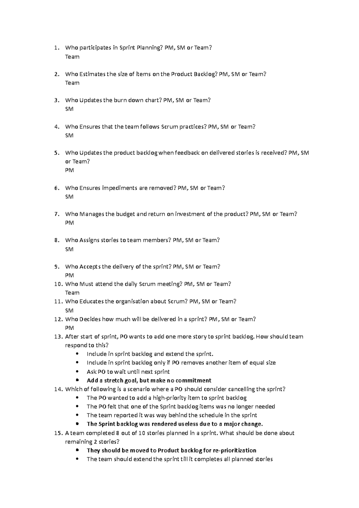 Agile Scrum Master Quiz Who participates in Sprint Planning? PM, SM