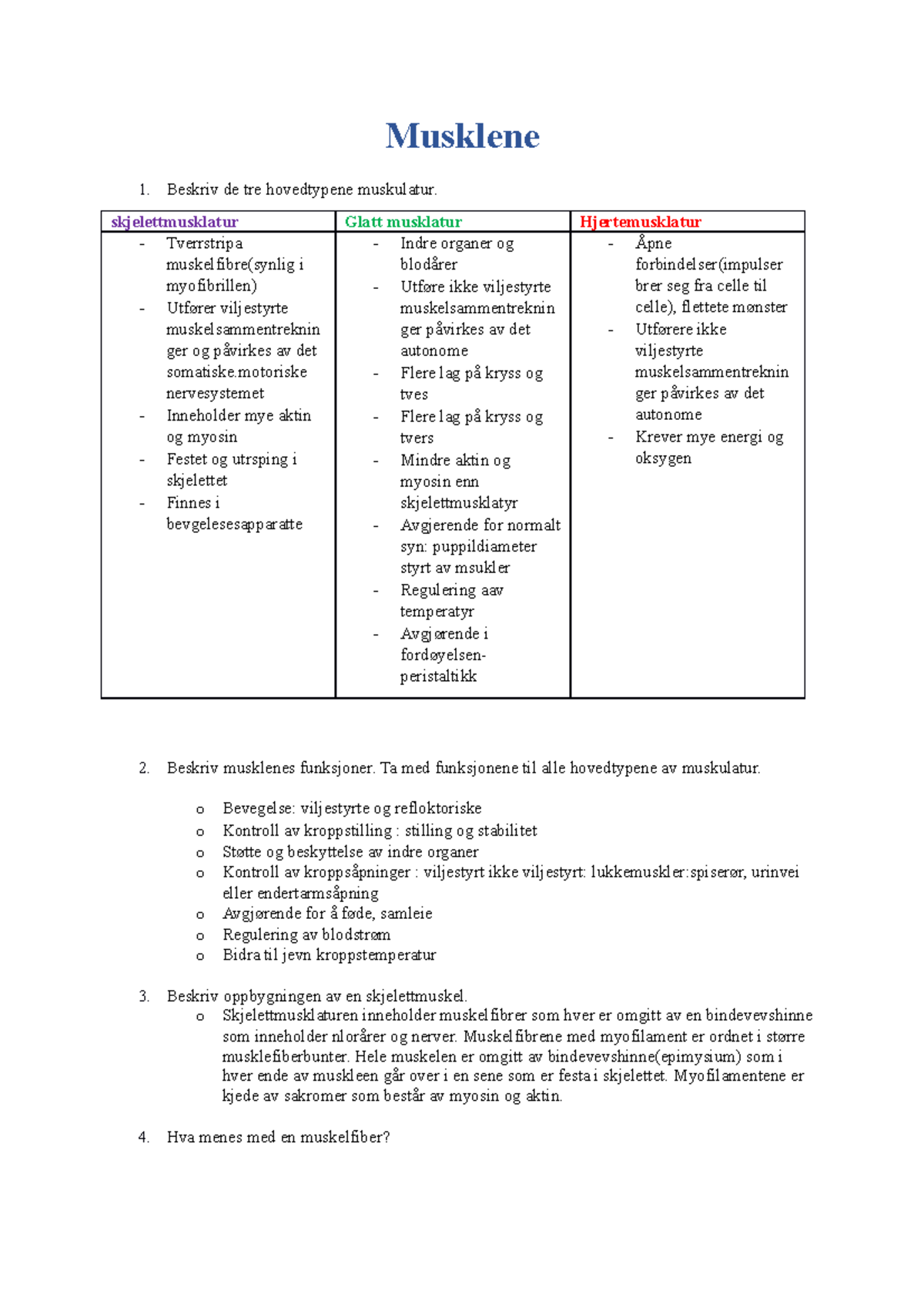 Musklene- Studiehefte - Musklene Beskriv De Tre Hovedtypene Muskulatur ...