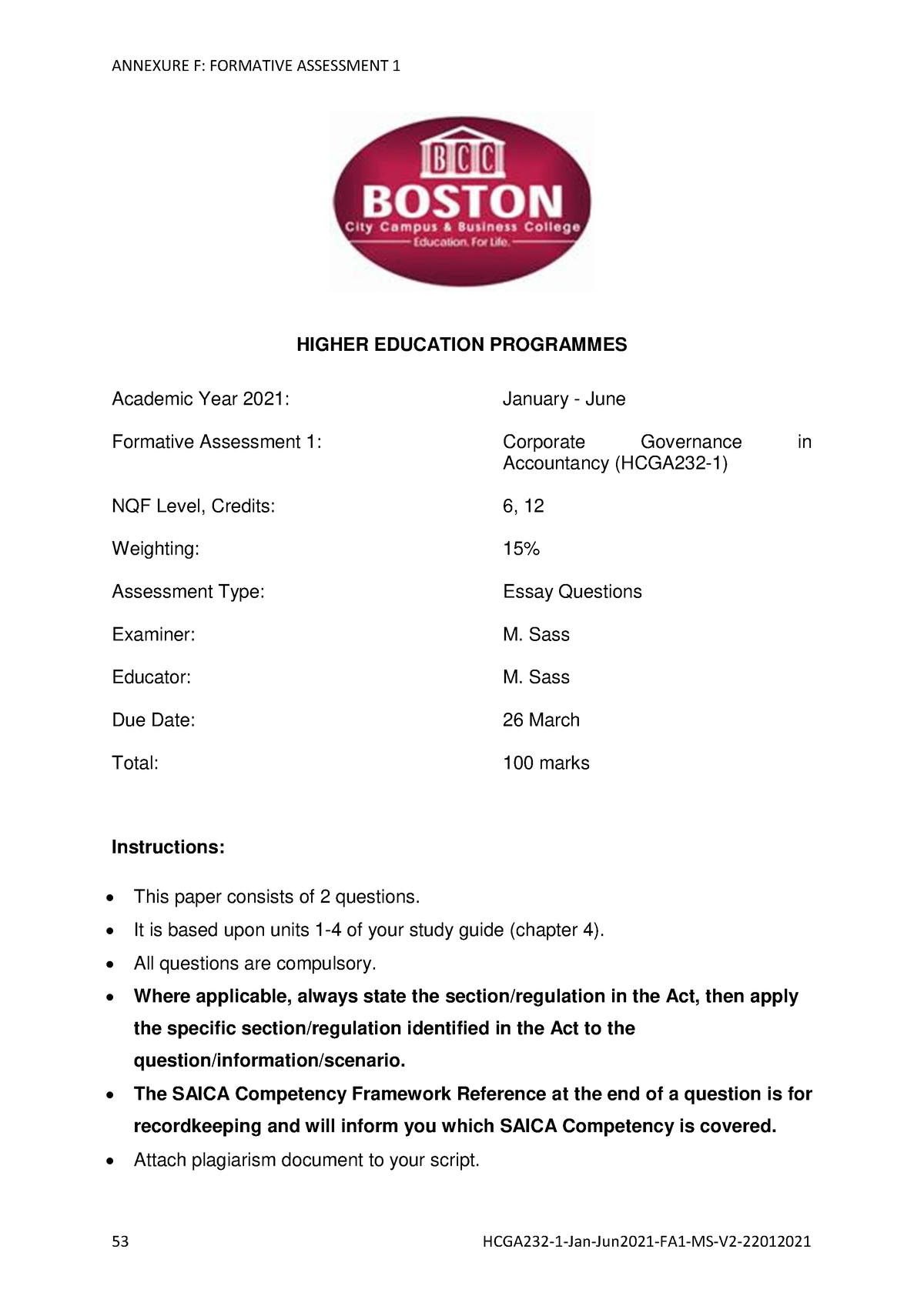 FA1 - F. HCGA232-1-Jan-Jun2021-FA1-MS-V2-22012 021 - HIGHER EDUCATION ...