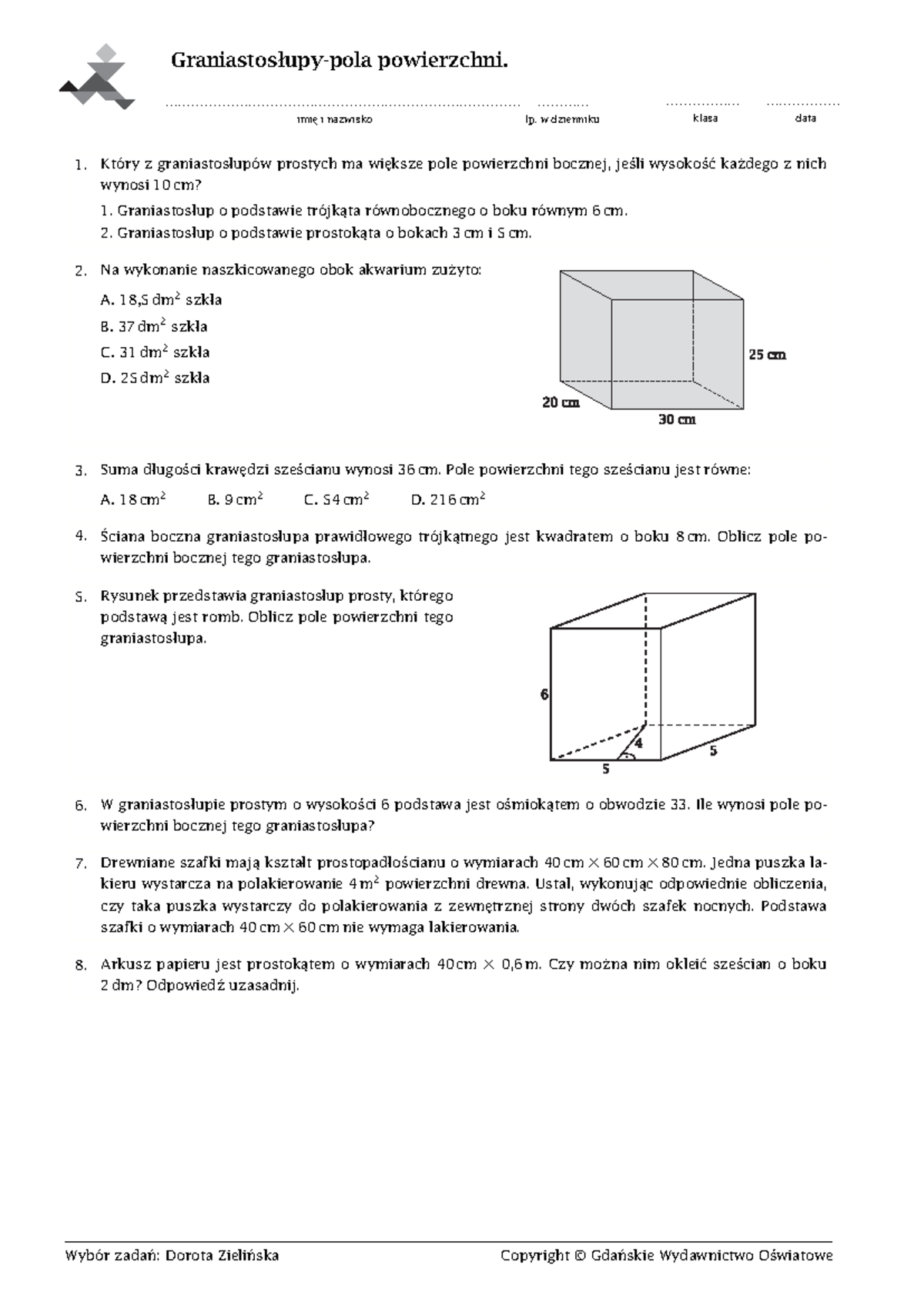 Sprawdzian Matematyka Gwo Graniastosłupy 2 Gim www.studocu.com