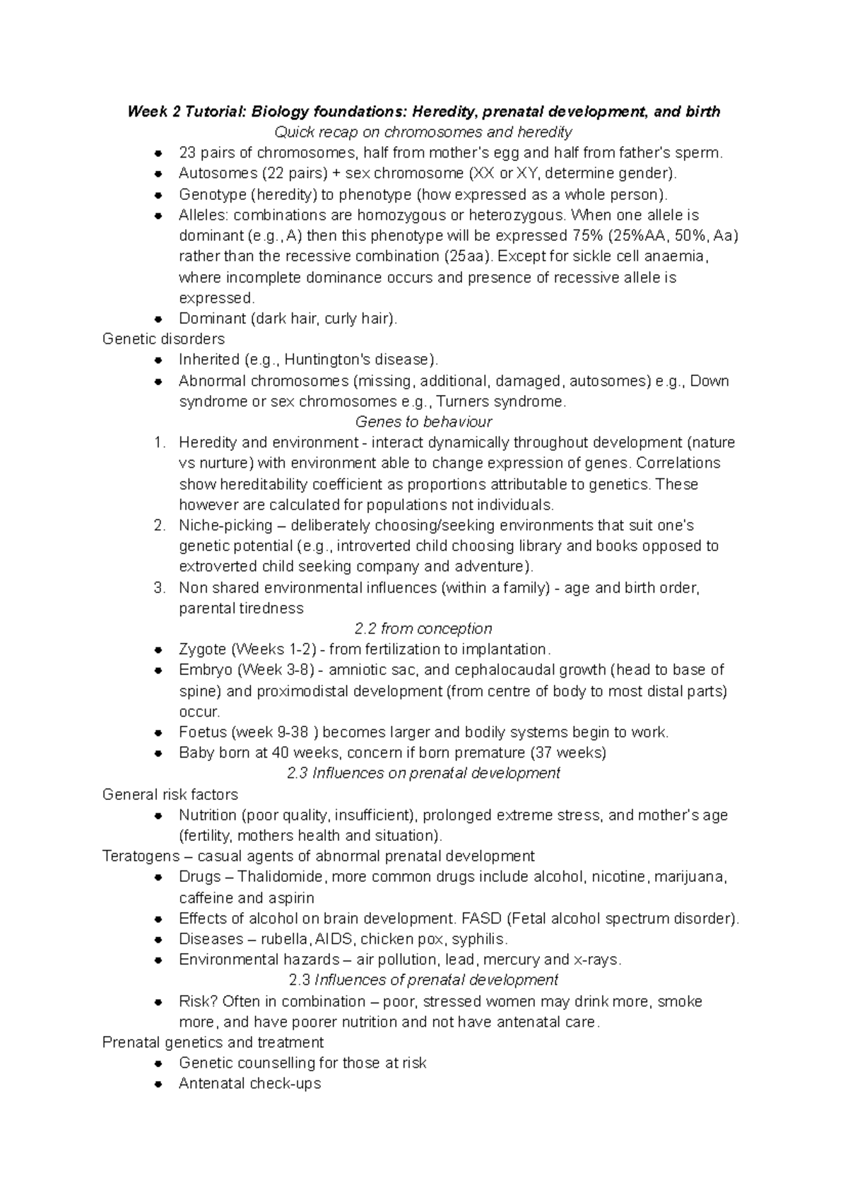 PSY203 Week 2 & 3 Biology Foundations Notes - Week 2 Tutorial: Biology ...