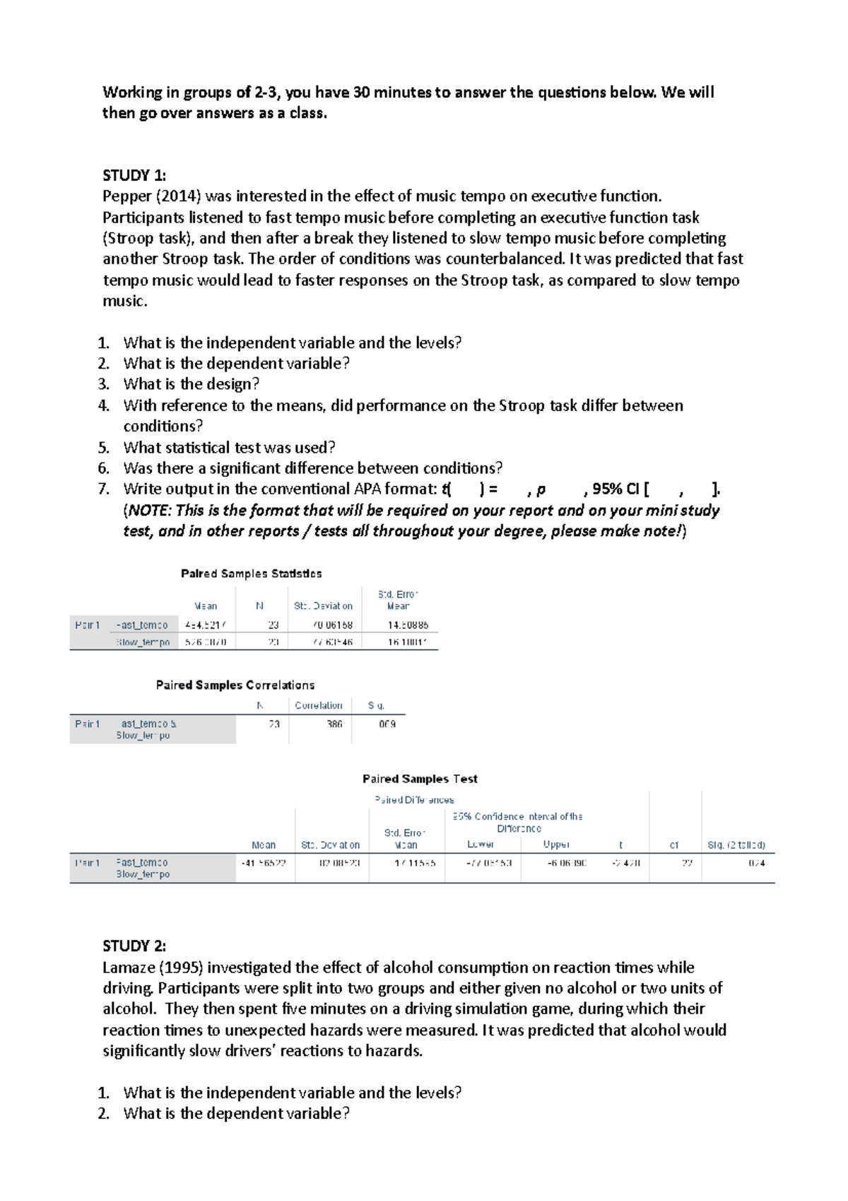 PSY1016 Week 20 APA formatting - Working in groups of 2-3, you have 30 ...