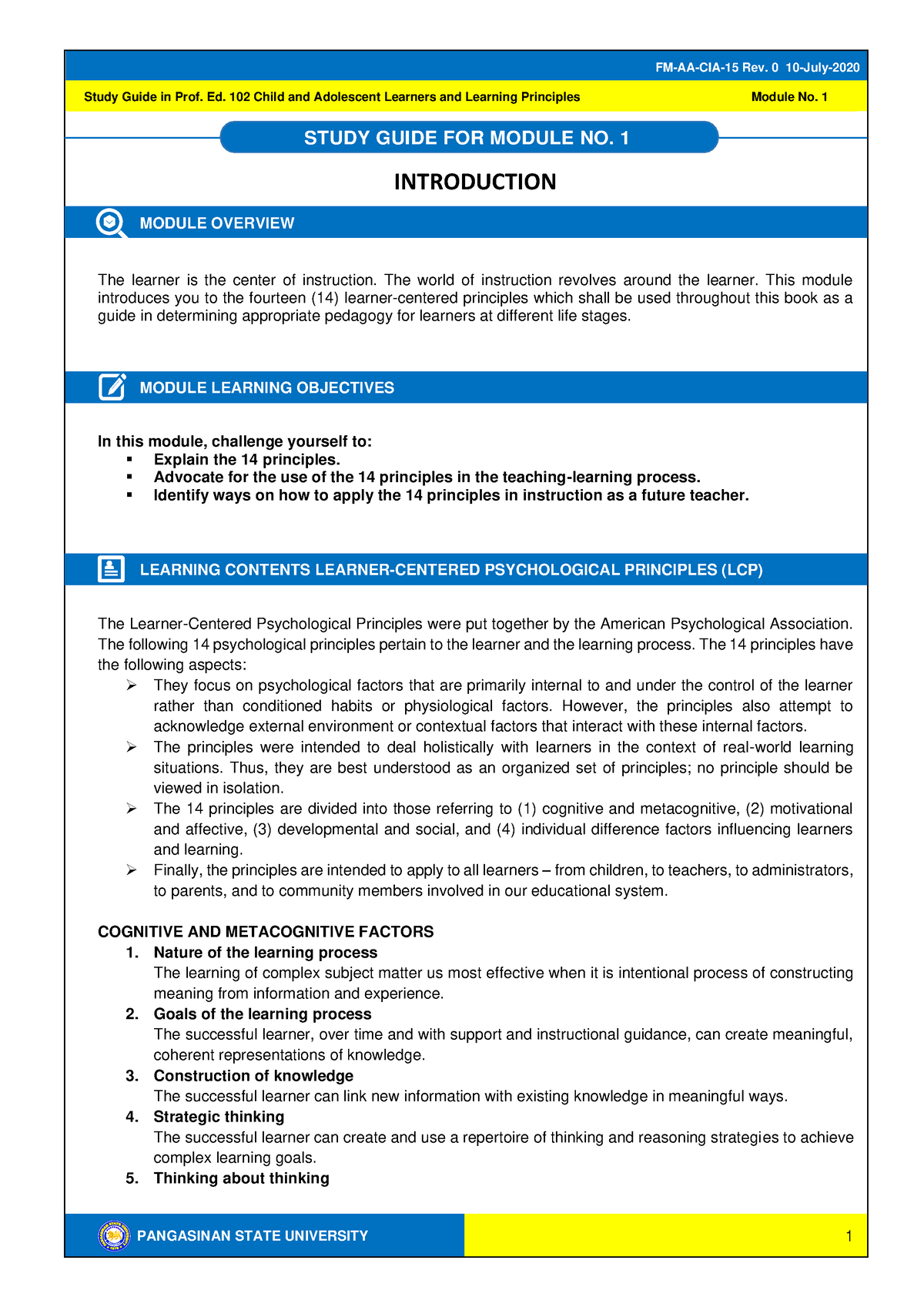 PROF ED 102 SG 1 - hope it will help you - 1 FM-AA-CIA-15 Rev. 0 10 ...