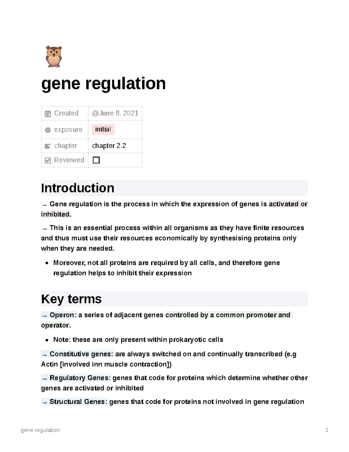 Gene regulation vce biology unit 3/4 notes · gene regulation