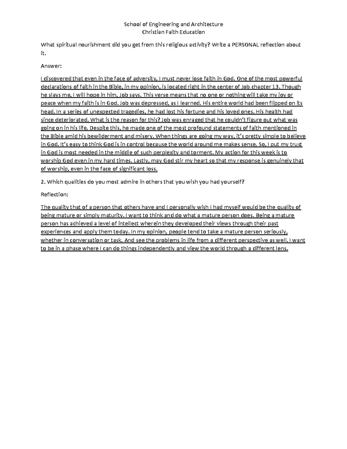SEA CFE1 - Reflection - School of Engineering and Architecture ...