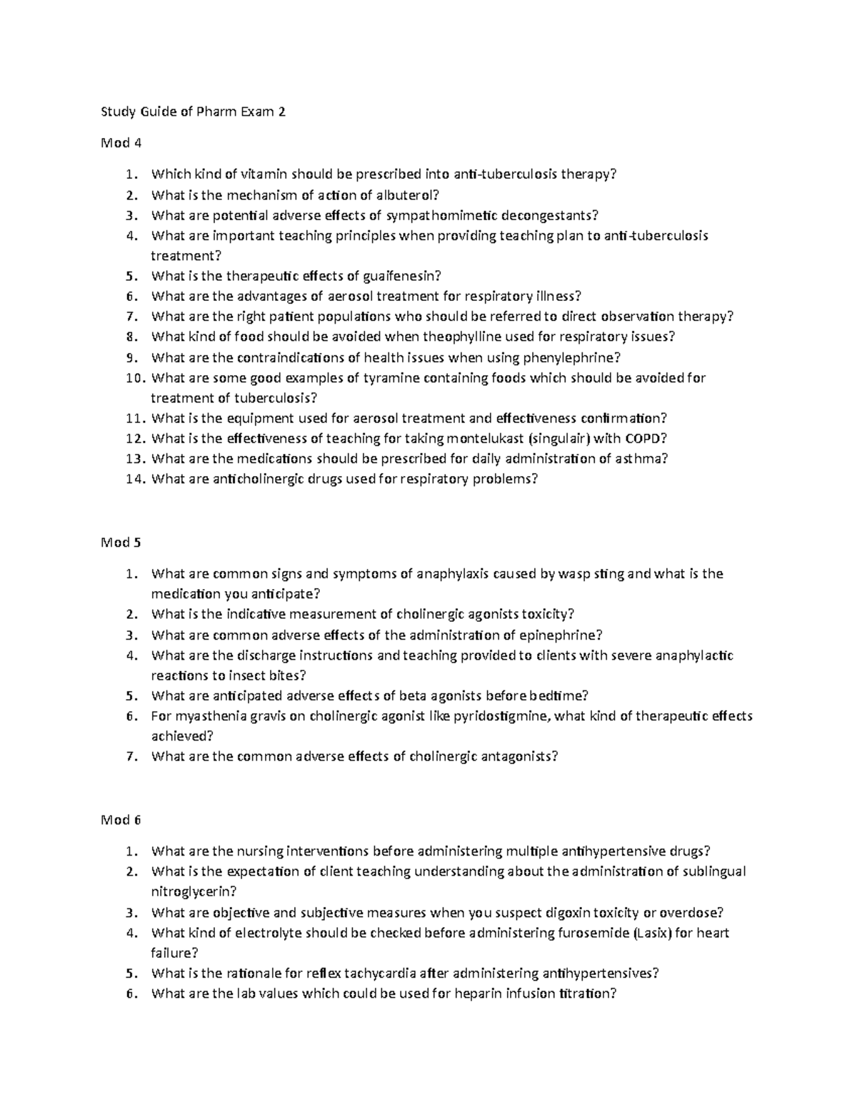 Exam 2 Study Guide Basic Concept form Study Guide of Pharm Exam 2