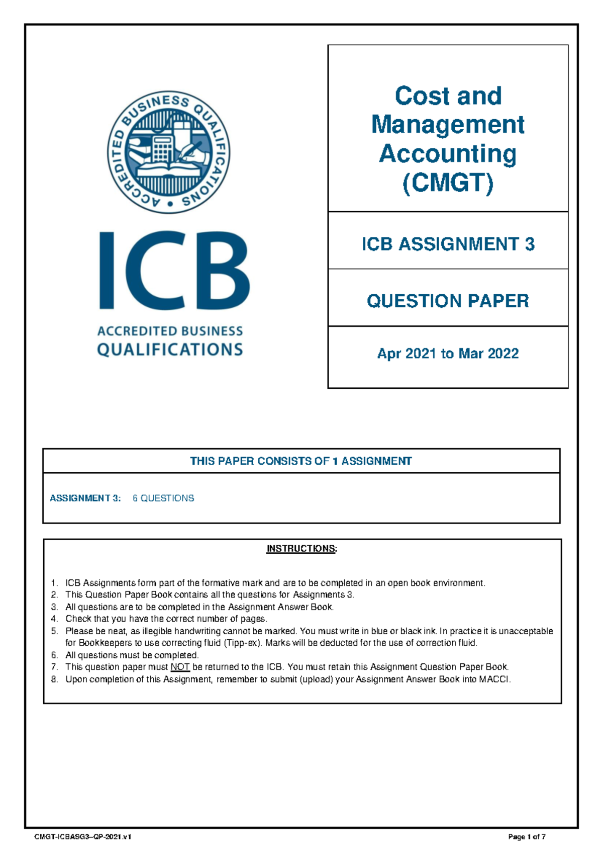 Cost and Management Accounting POE - Question Paper - Cost and ...