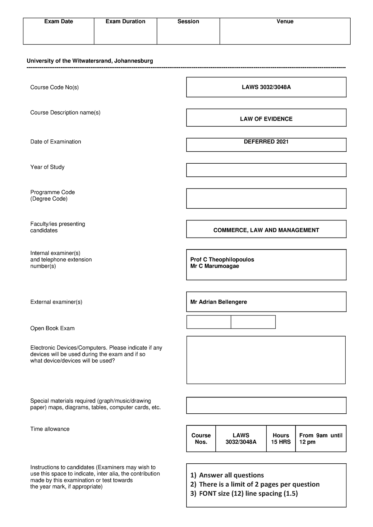 2021 deferred assessment - Exam Date Exam Duration Session Venue ...