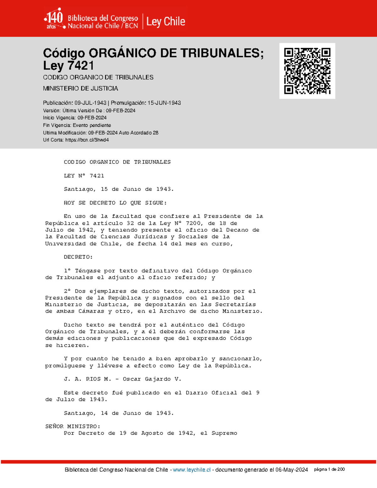 Codigo- Organico-DE Tribunales 09-JUL-1943 - Código ORGÁNICO DE ...