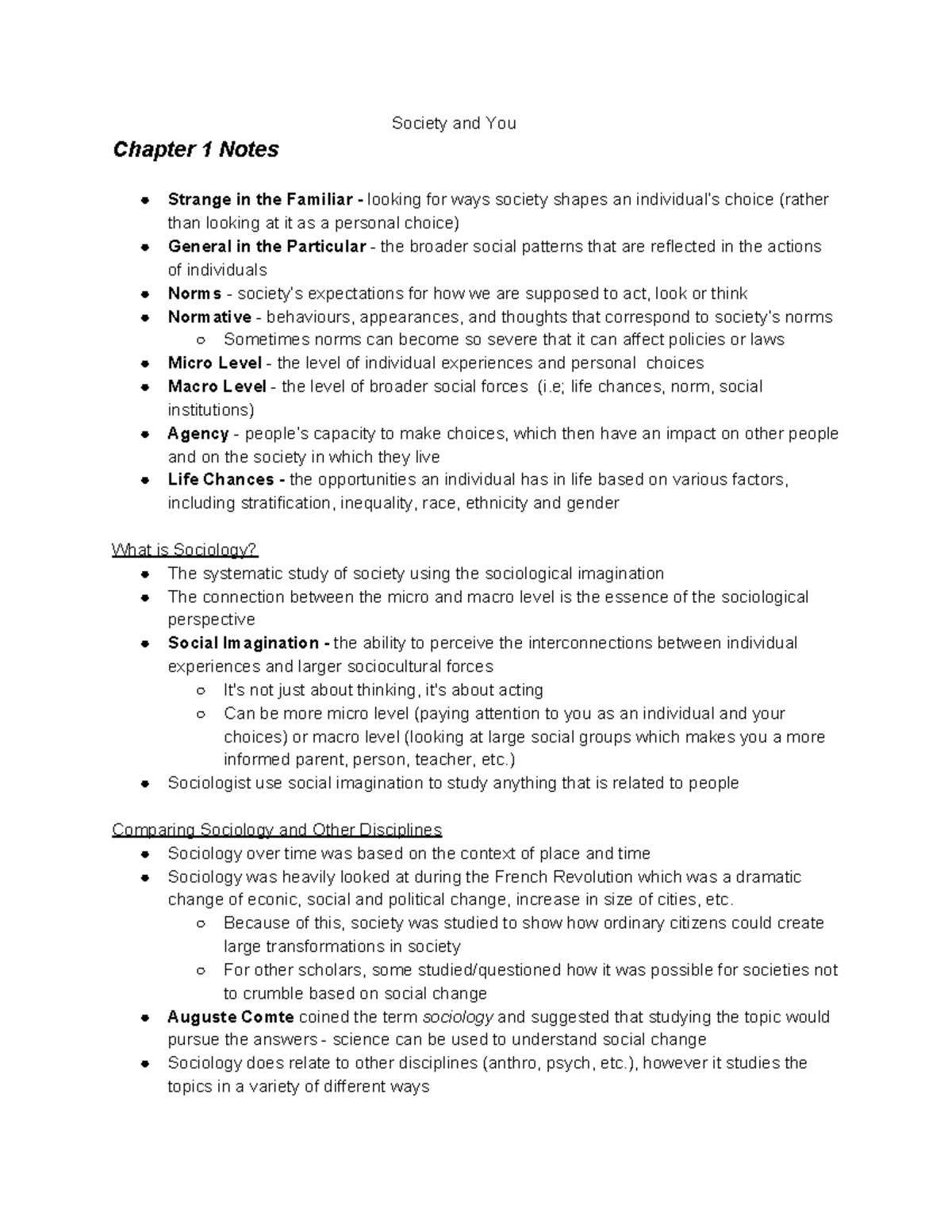 Soc 1025 Chapters 1-5 Reading And Lecture Notes - Society And You ...