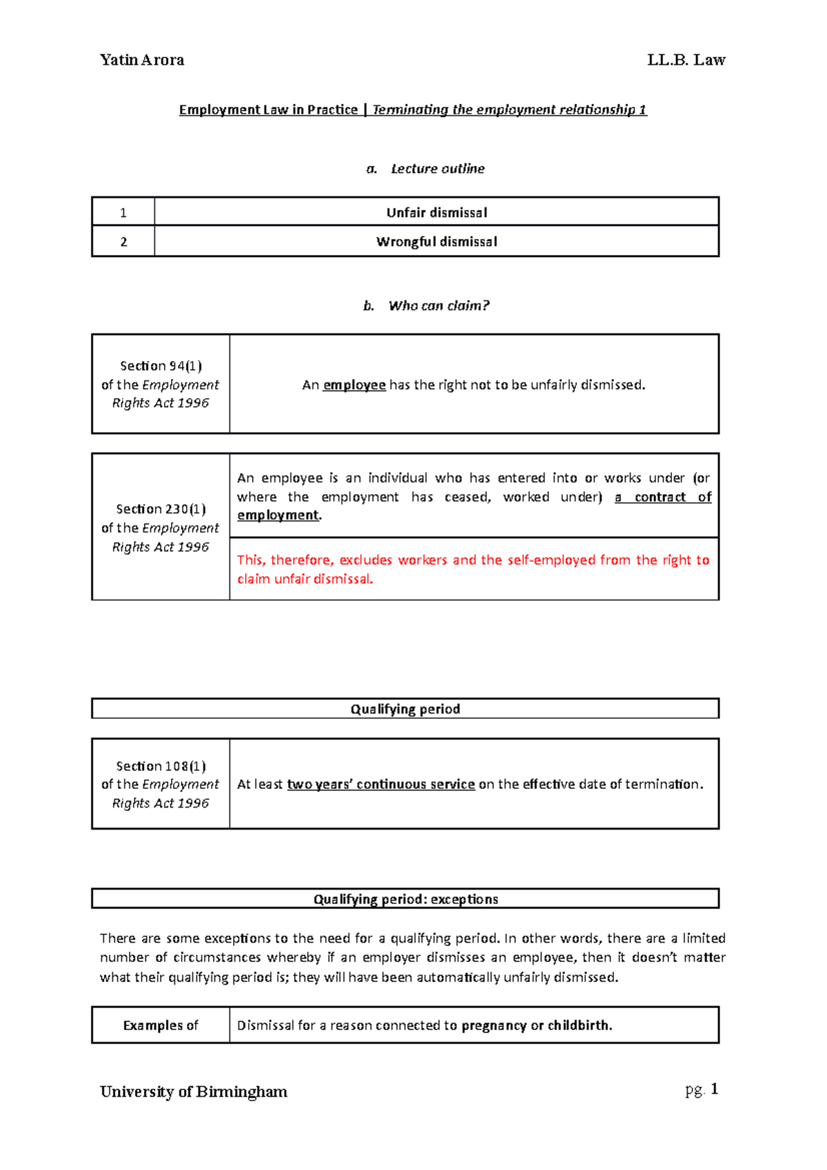 5. Terminating the employment relationship 1 - Lecture outline 1 Unfair ...