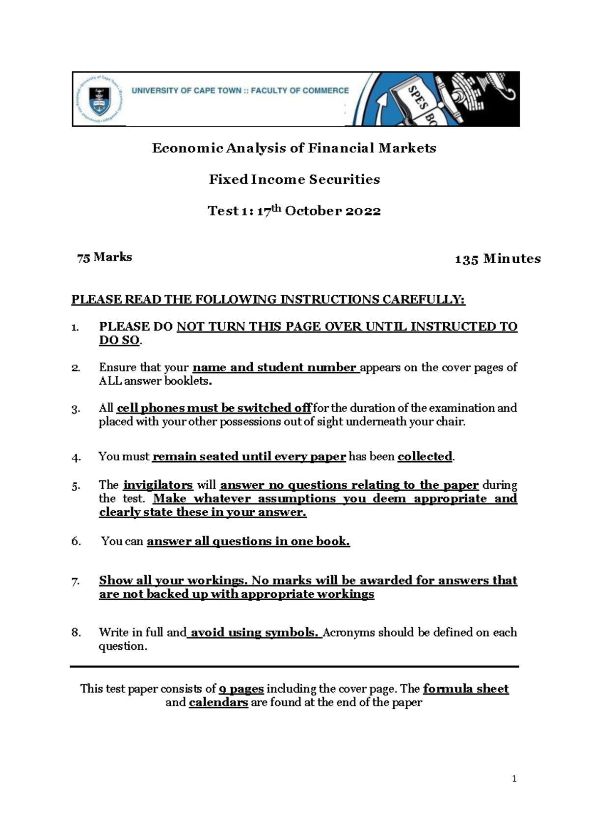 0. EAFM Fixed Income Securities Test I 2022S Questions - Economic ...