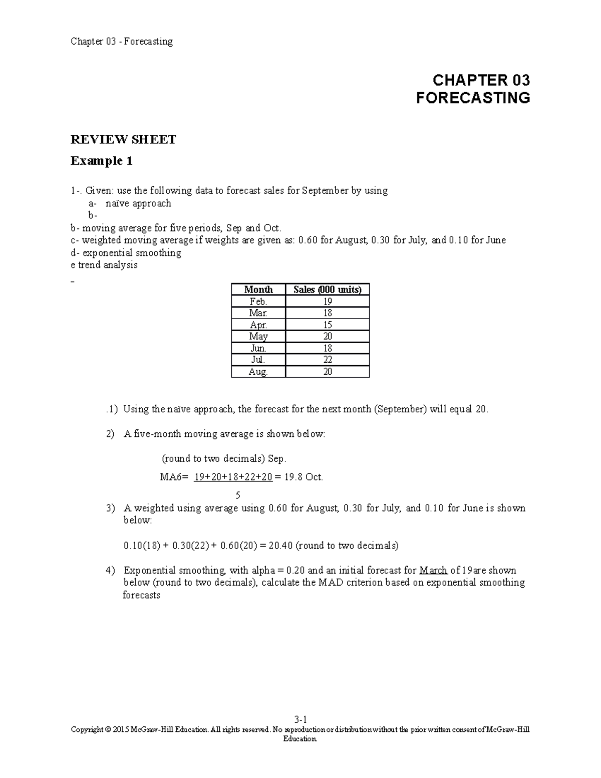 Review sheet 2 Forecasting - CHAPTER 03 FORECASTING REVIEW SHEET ...