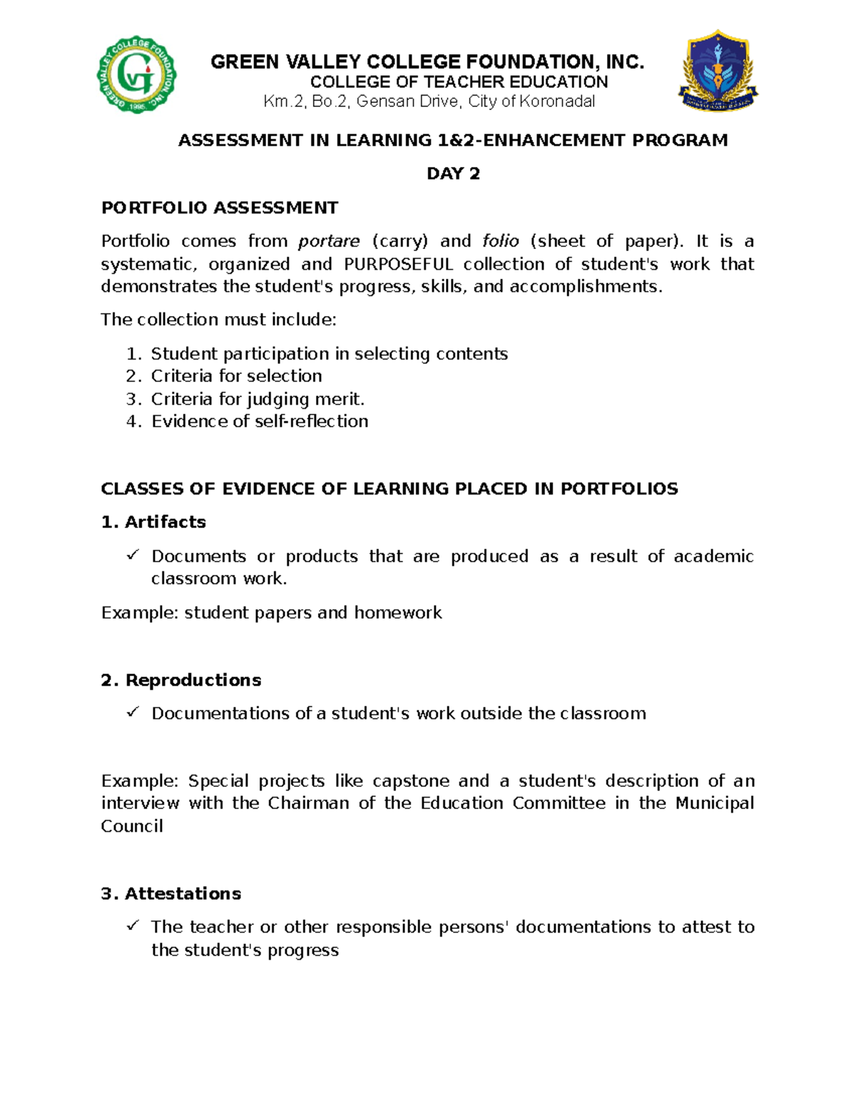 DAY2 LECTURE NOTES FOR ENHANCEMENT PROGRAM COLLEGE OF TEACHER