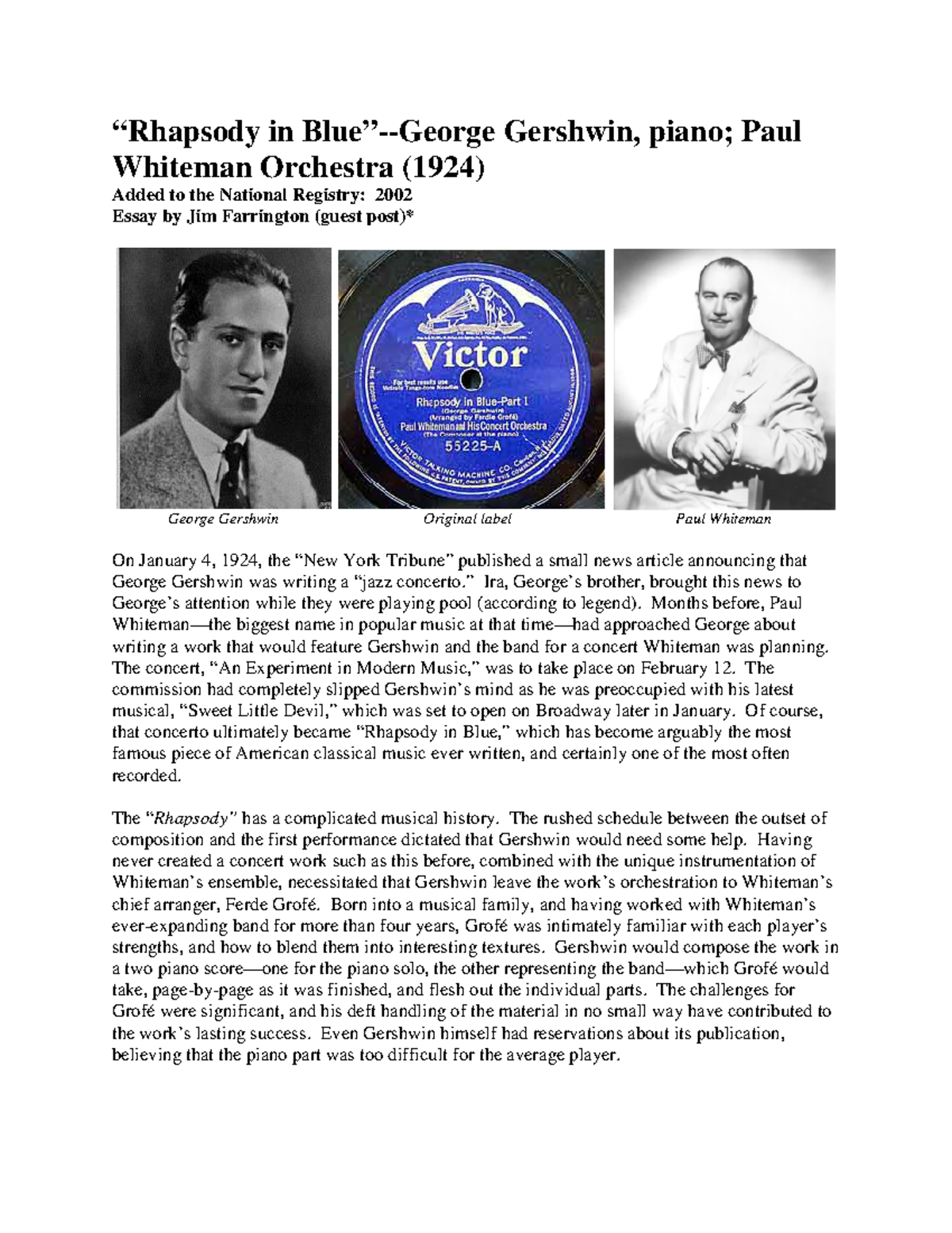 Rhapsody In Blue - “Rhapsody in Blue”-George Gershwin, piano; Paul ...