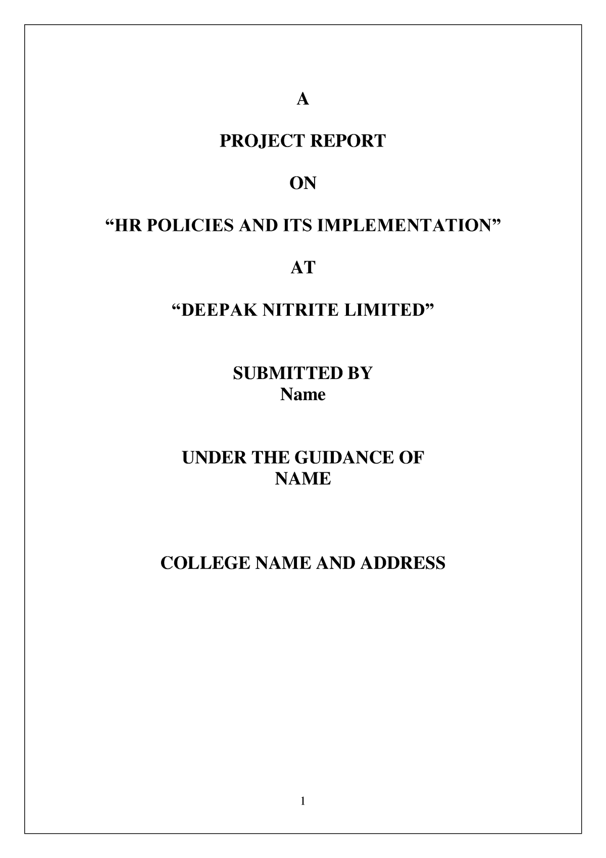 research project report for mba hr