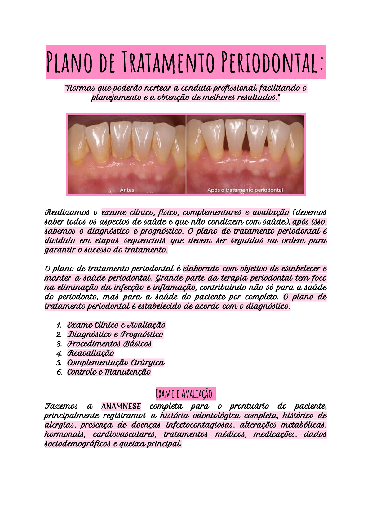 Plano De Tratamento Periodontal Plano De Tratamento Periodontal