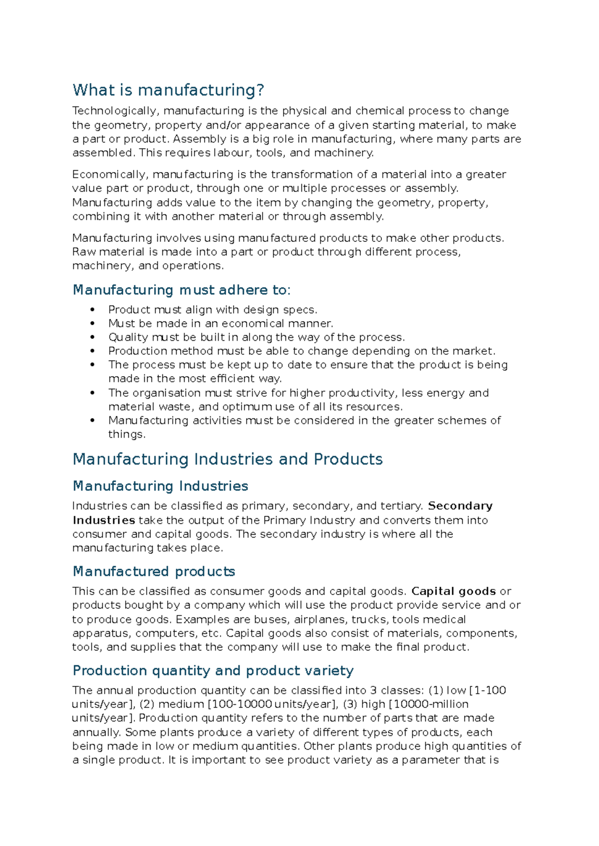Intro to manufacturing - What is manufacturing? Technologically ...