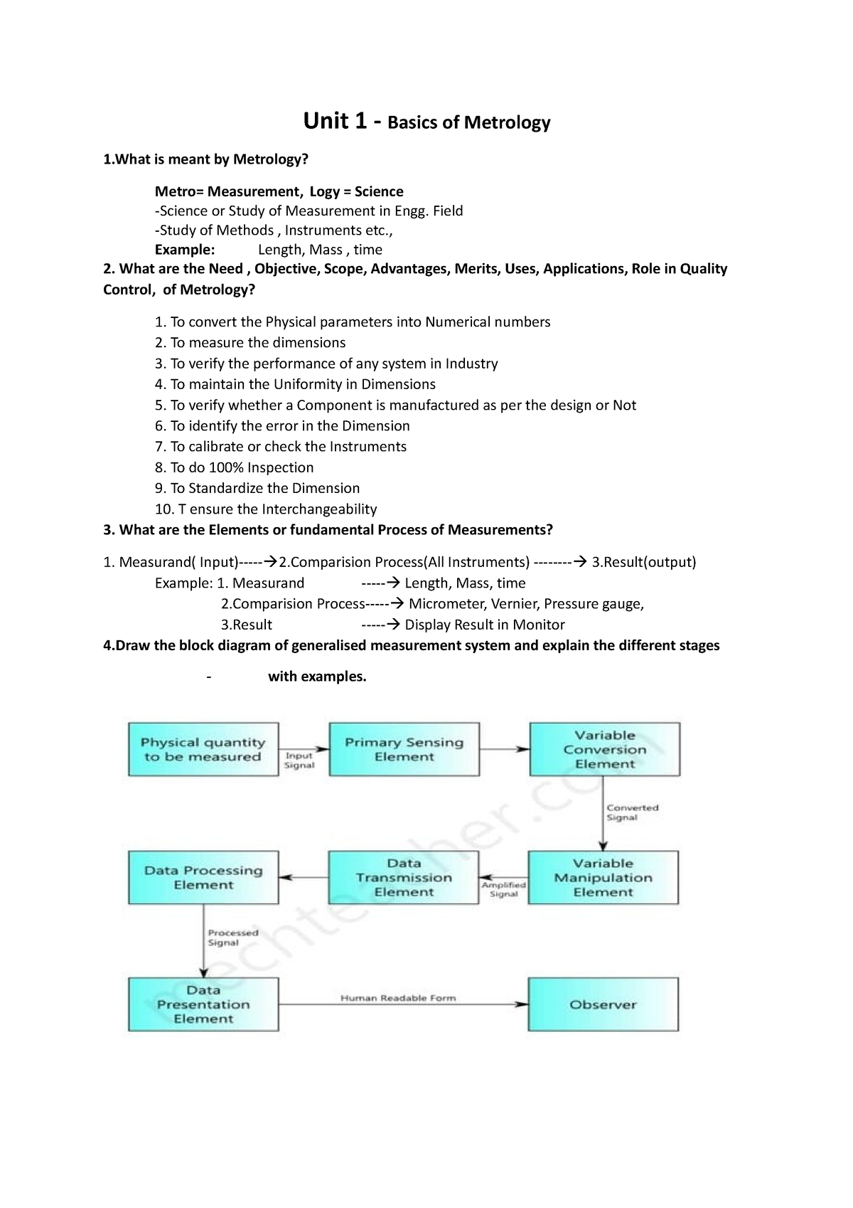 Unit 1 Basics Of Metrology - Unit 1 - Basics Of Metrology 1 Is Meant By ...