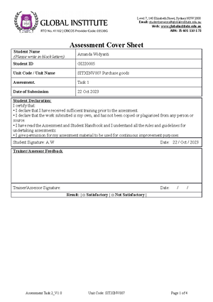 Sitxfin 010 Student Assessment Task 1 - monitor budgets Assessment ...