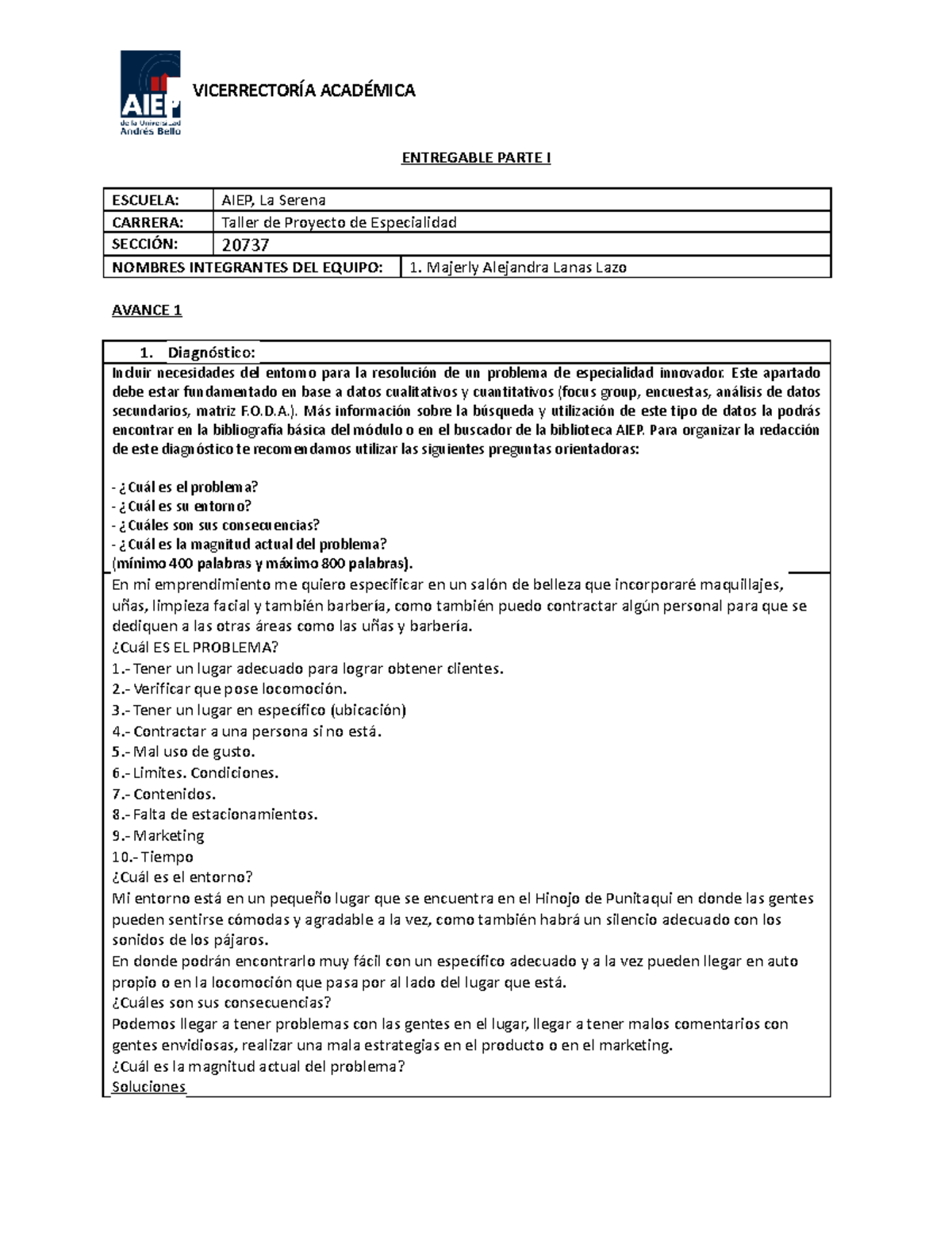 Entregable Parte 3 (1) 095202 - ENTREGABLE PARTE I ESCUELA: AIEP, La ...