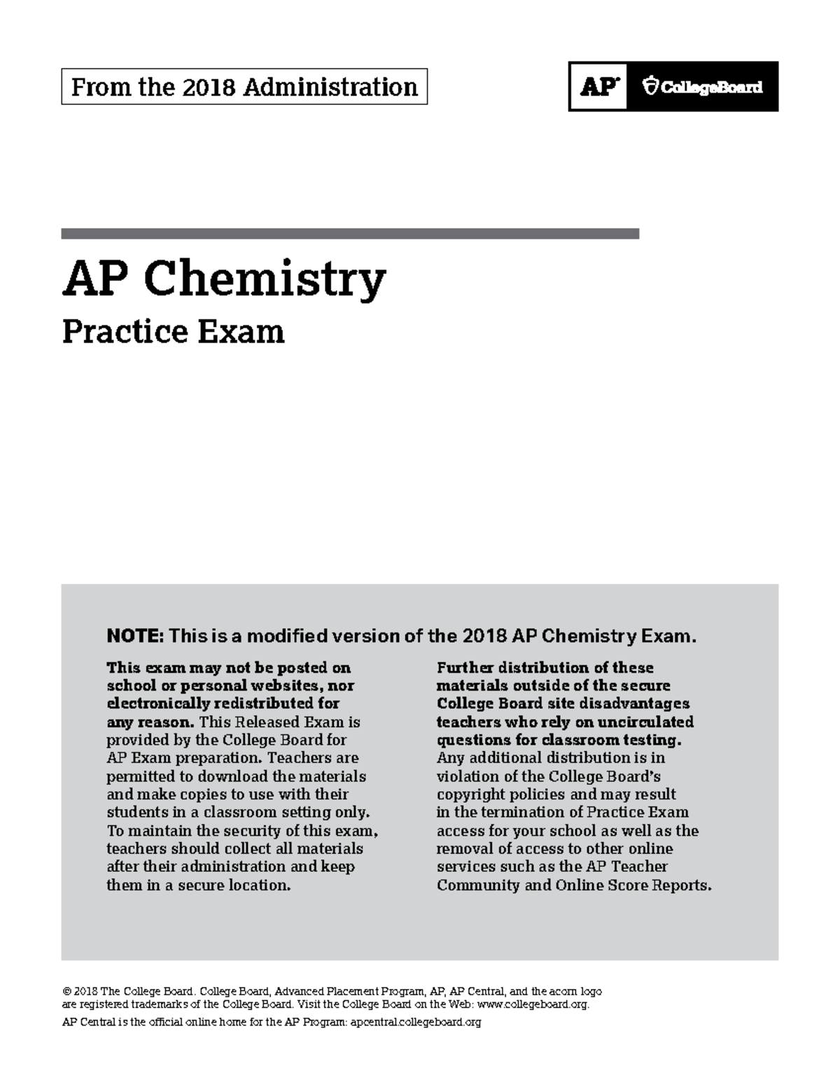 AP Chemistry 2018 - AP Chemistry Practice Exam From the 2018 ...