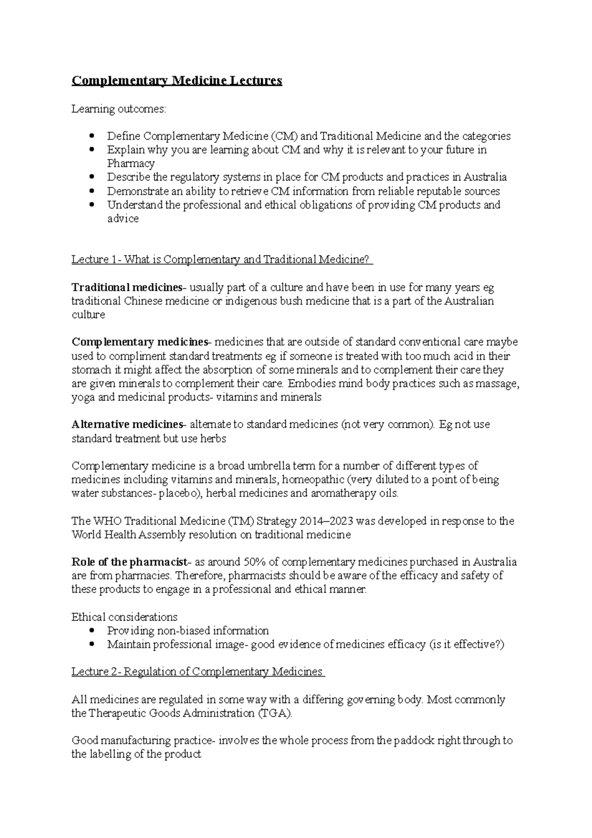 Complementary Medicine Lectures Complementary Medicine Lectures