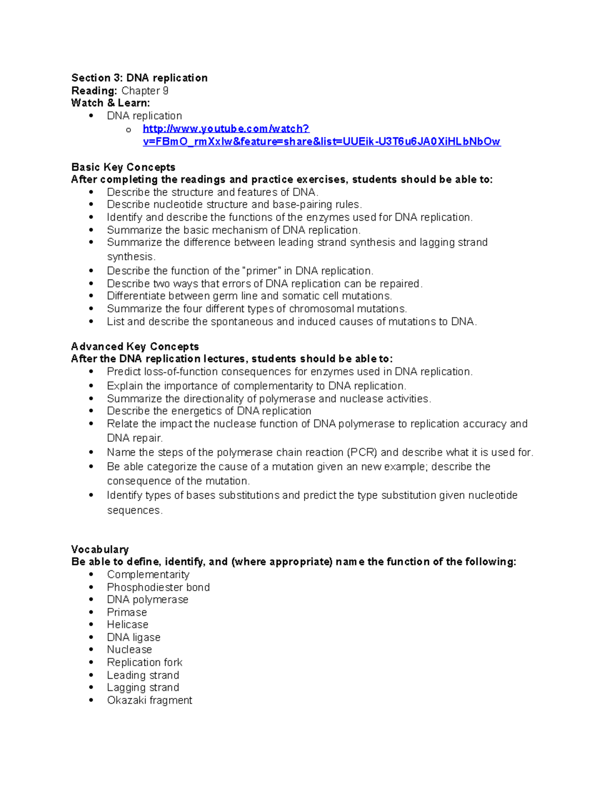 03 DNA replication vocab and Key Concepts S14 - Section 3: DNA ...