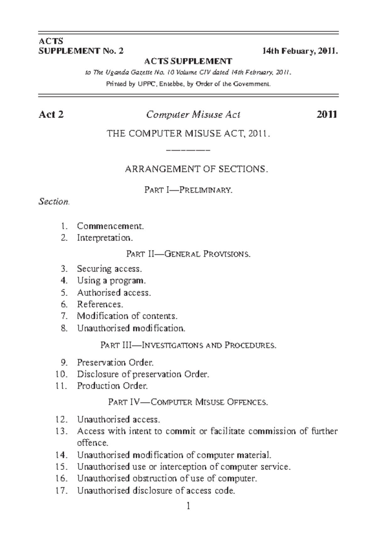 UGANDA-Computer-Misuse-Act-No.-2-of-2011-1. - ACTS SUPPLEMENT No. 2 ...