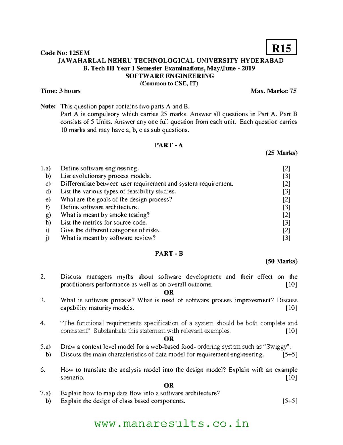 INTRODUCTION TO SOFTWARE ENGINEERING - Code No: 125EM JAWAHARLAL NEHRU ...