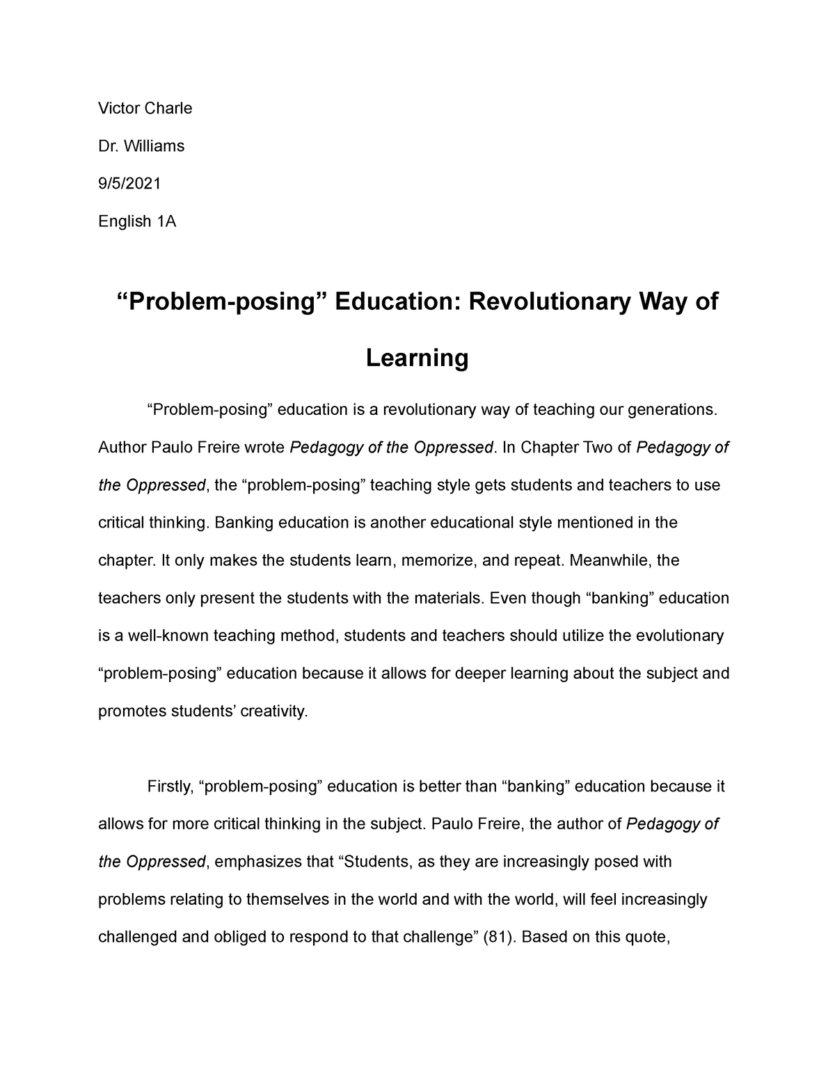 The Banking Concept Of Education Essay | PDF
