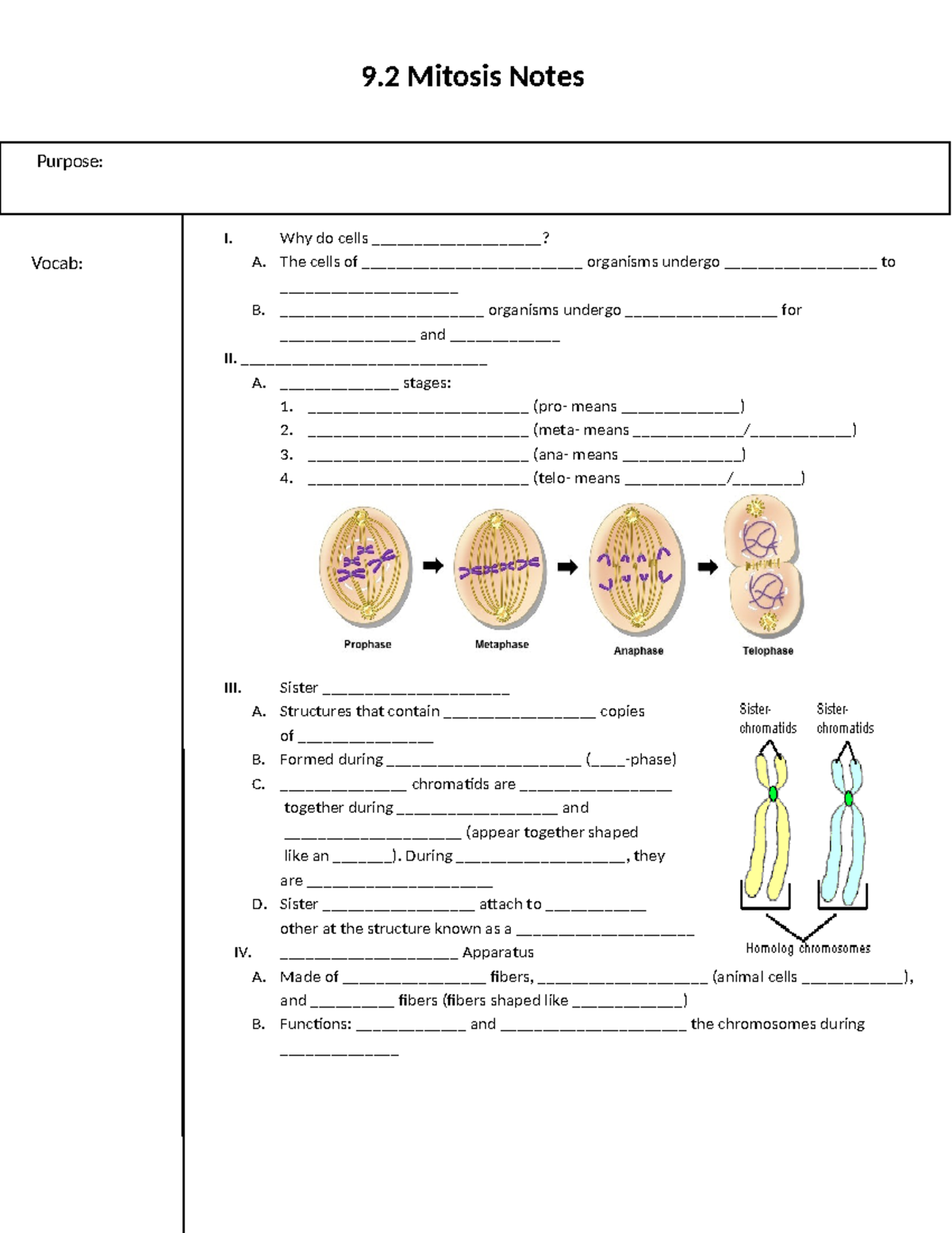 5.2 Guided Notes (Updated) - 9 Mitosis Notes Purpose: I. Why do cells