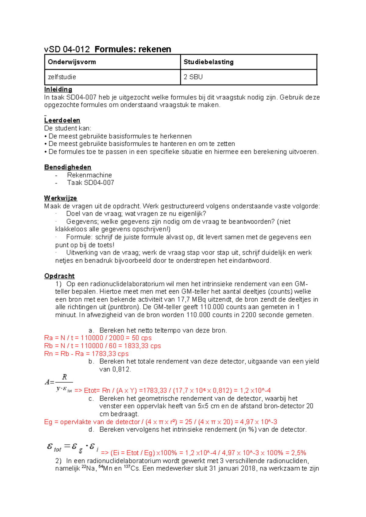 SD 04-012 Formules rekenen - vSD 04-012 Formules: rekenen Onderwijsvorm ...