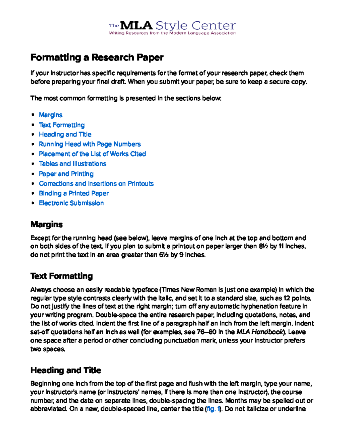 research paper formatting mla