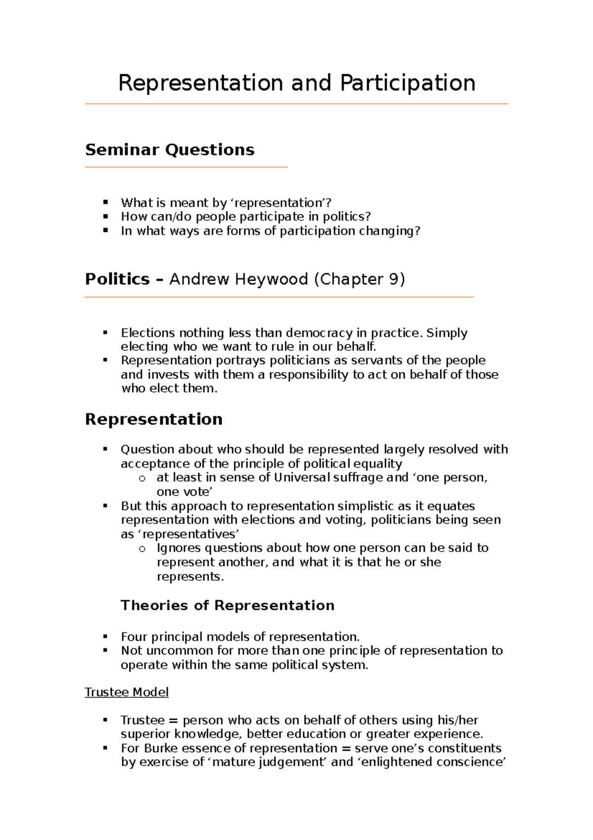 Representation - Notes - Representation and Participation Seminar ...