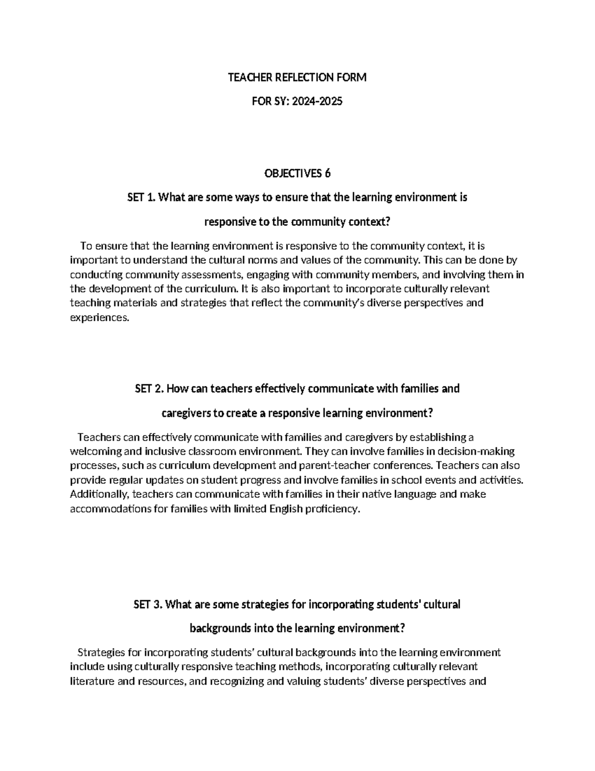 TRF NEW 20242025 TRF 2024 TEACHER REFLECTION FORM FOR SY 2024 TRF NEW 20242025 TRF 2024 TEACHER REFLECTION FORM FOR SY 2024
