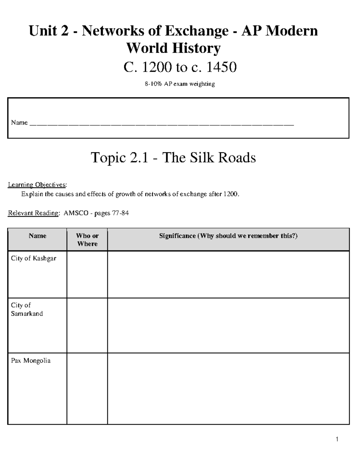 Amsco+Guided+Reading+Unit+2 - Unit 2 - Networks Of Exchange - AP Modern ...