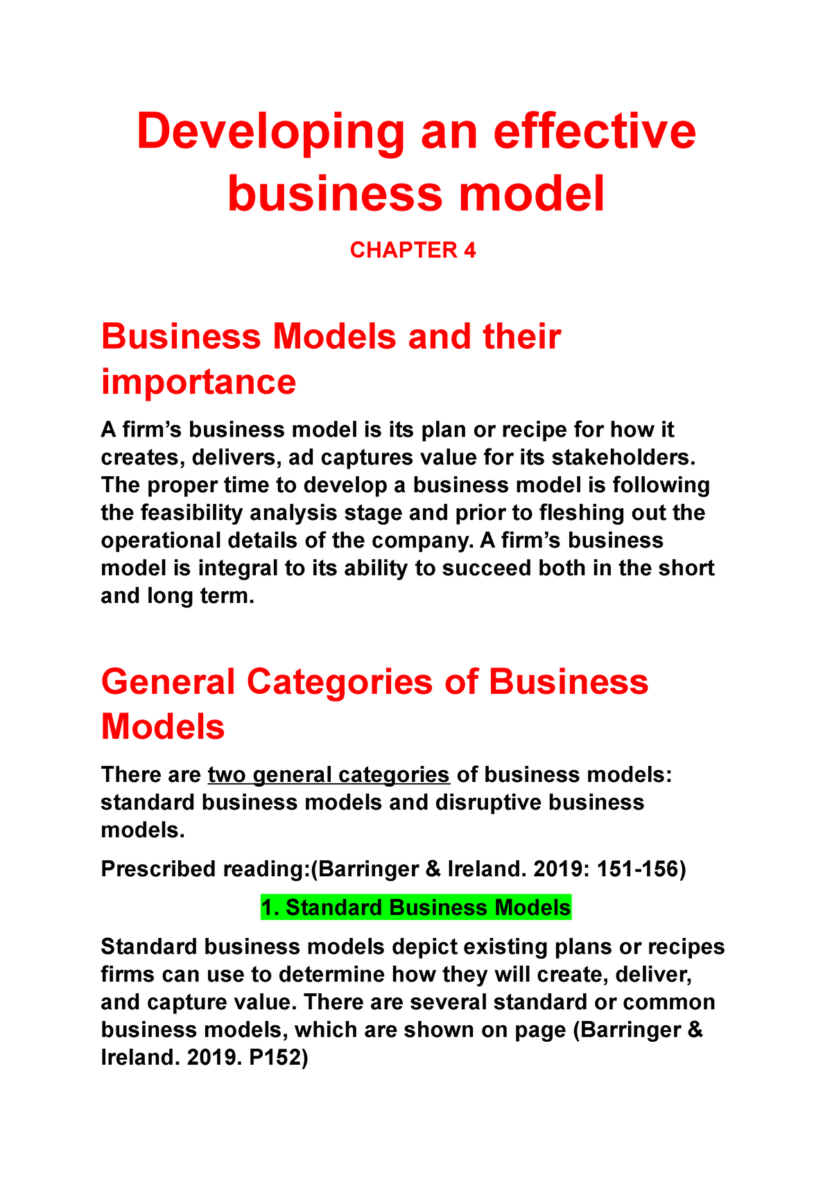 Developing AN Effective Business Model - Chapter 4 - Developing An ...