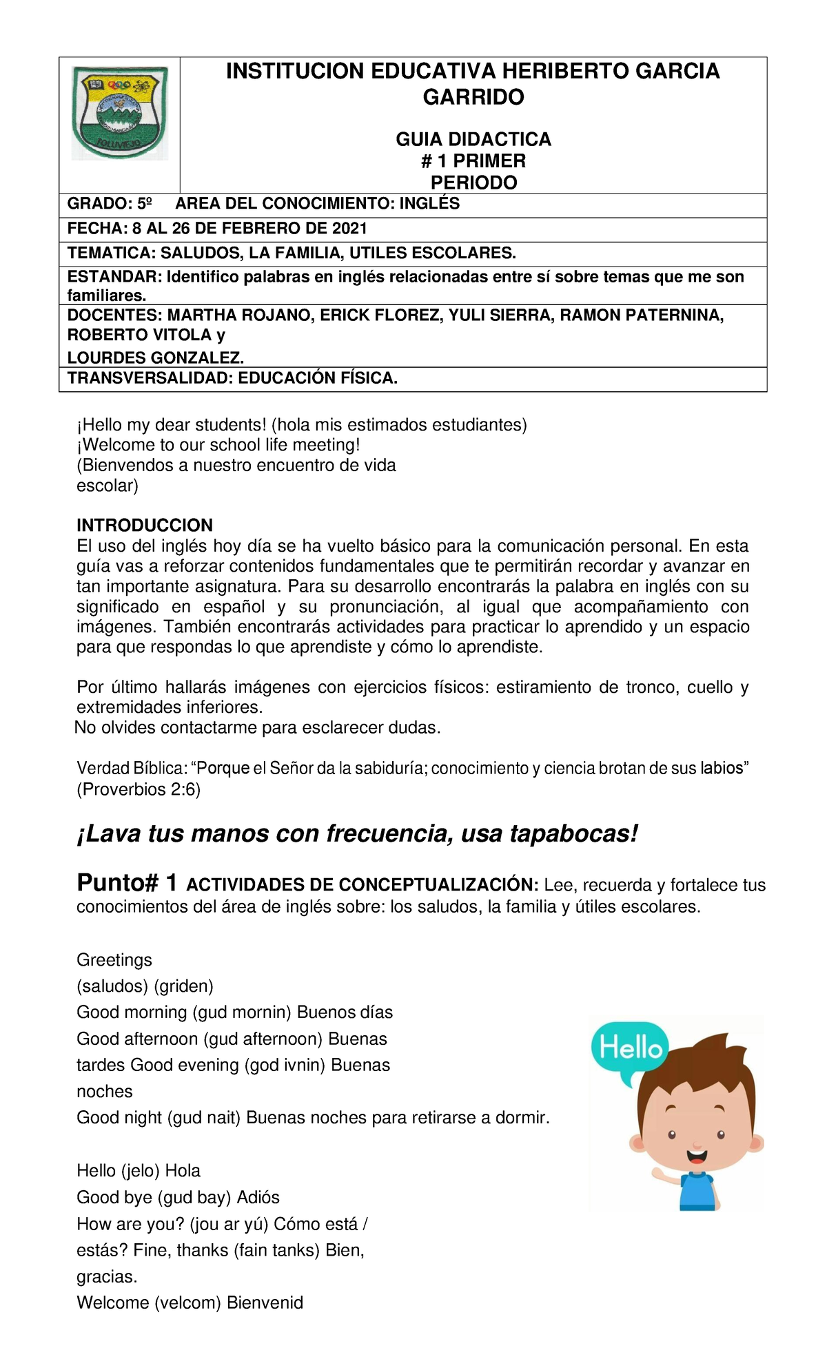 GUIA 1 Ingles Periodo 1 2021 Grado 5 - INSTITUCION EDUCATIVA HERIBERTO ...