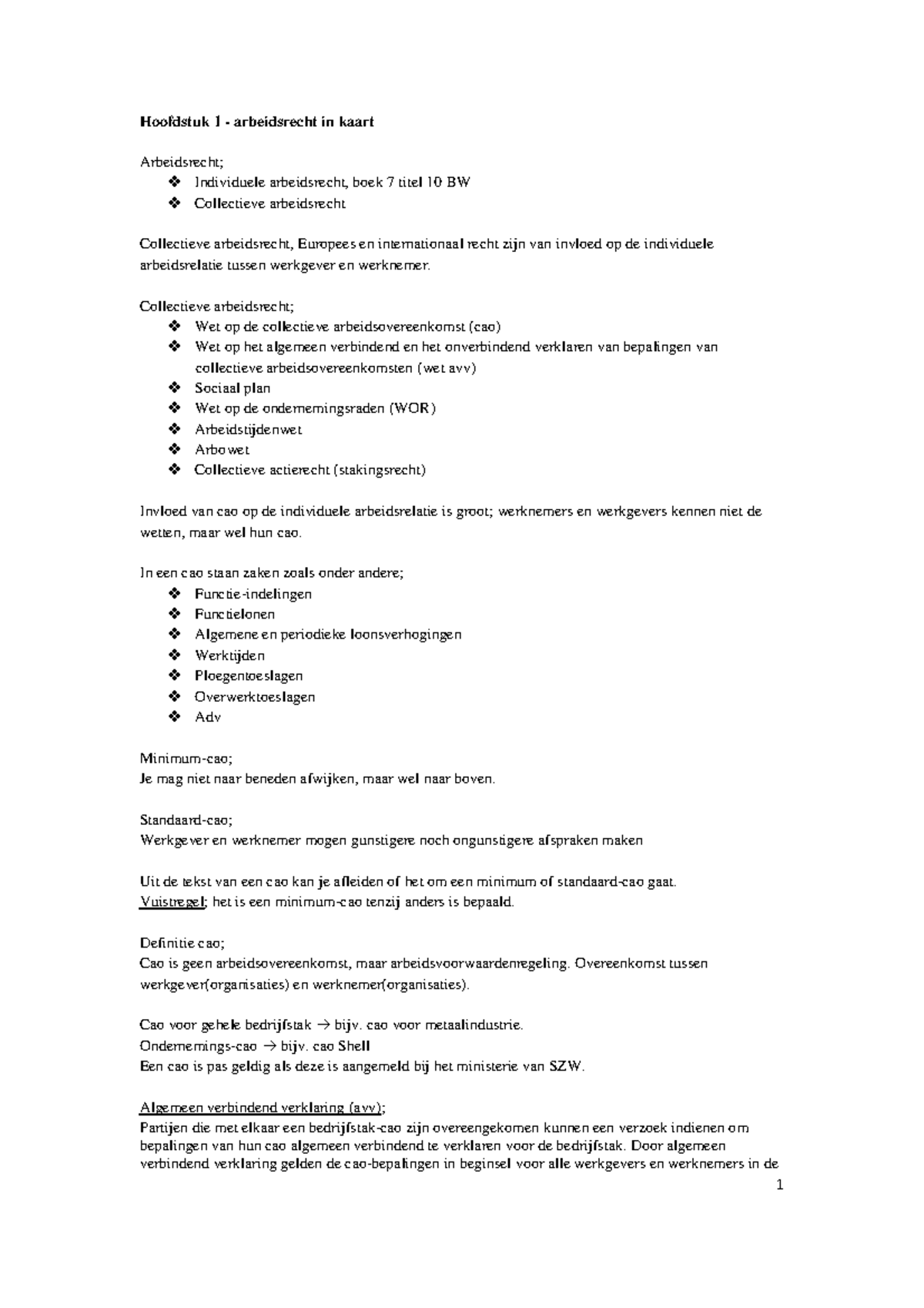 Samenvatting Arbeidsrecht Begrepen, H. Geugjes - Hoofdstuk 1 ...